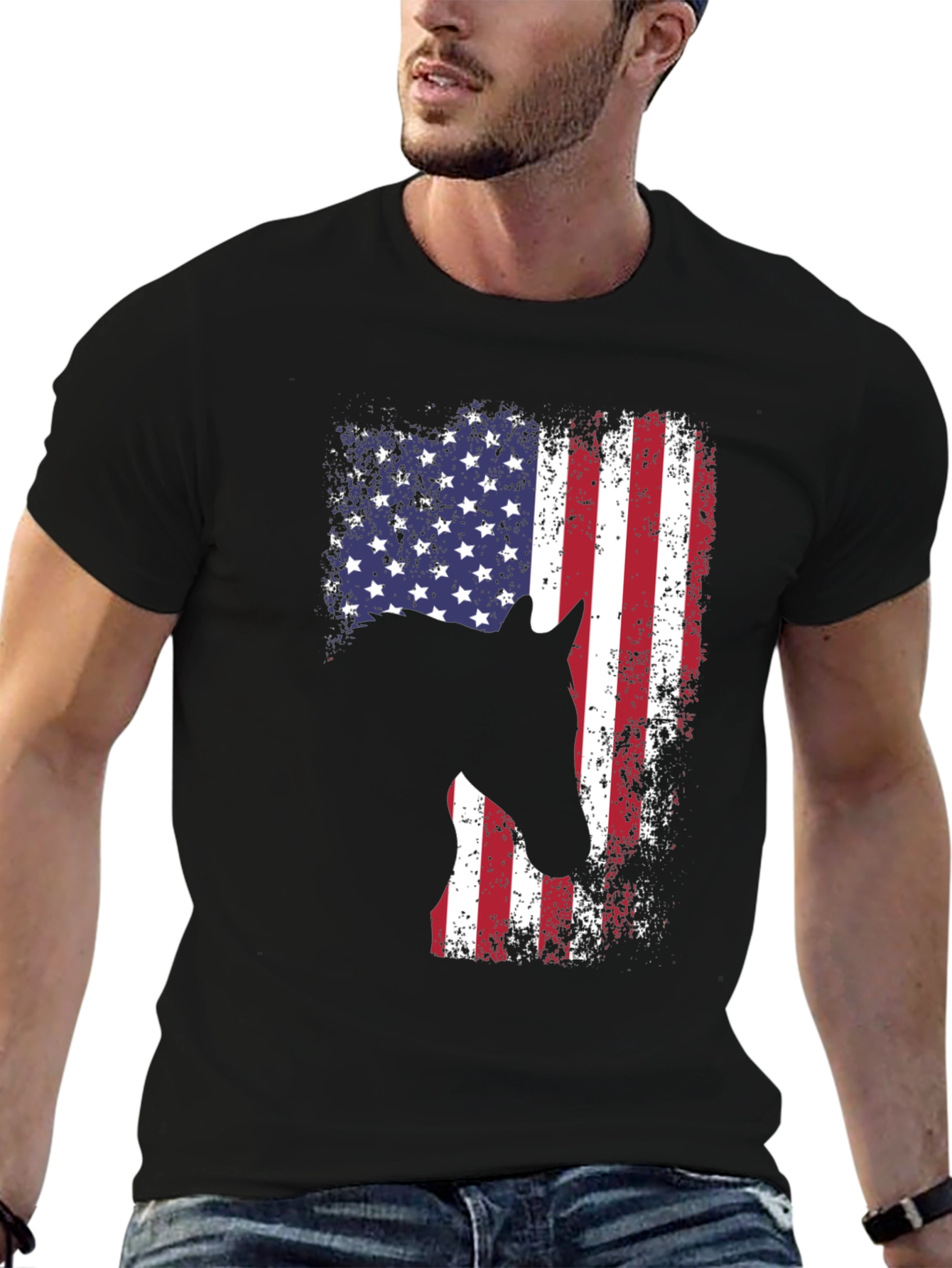 American Flag Horse T-Shirt - Patriotic Design