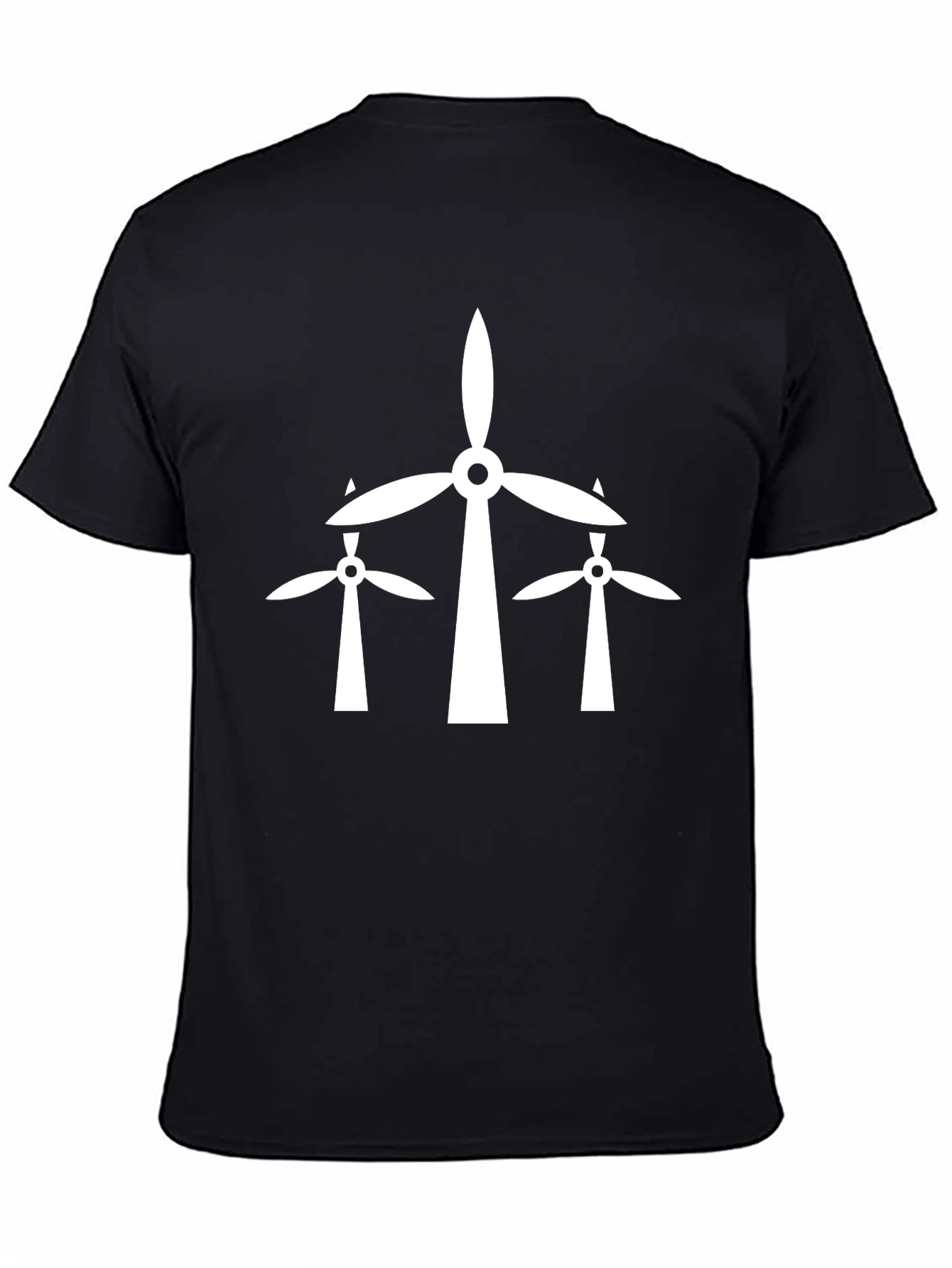 Wind Turbine Graphic Tee - Black Cotton T-Shirt