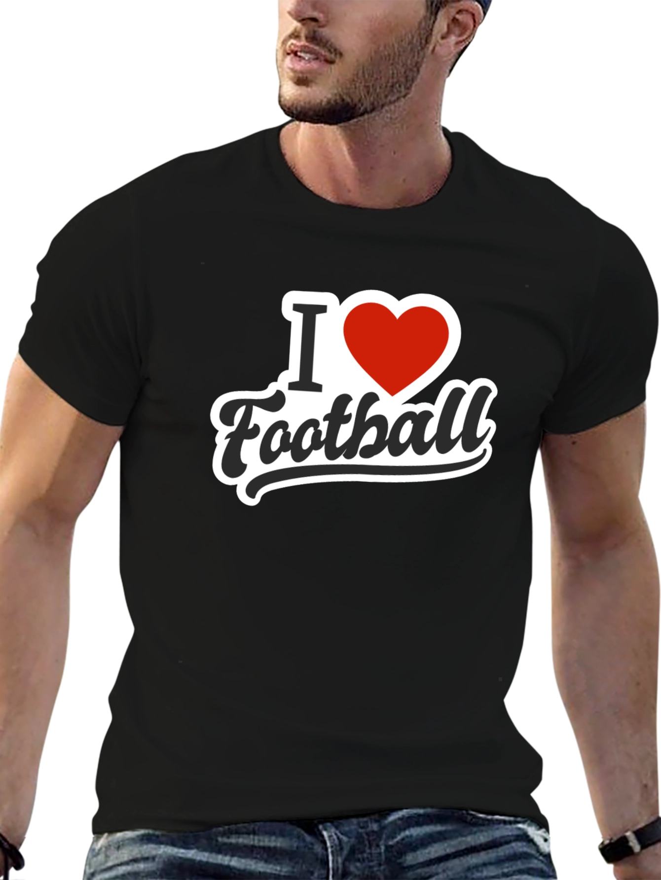 I Love Football Black Graphic Tee Shirt