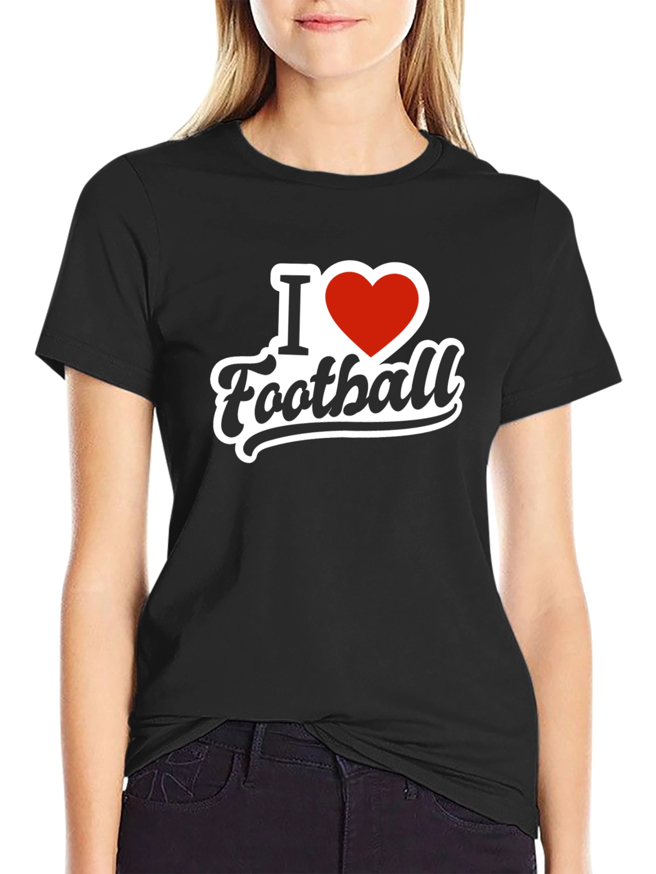 I Love Football Black Graphic Tee Shirt