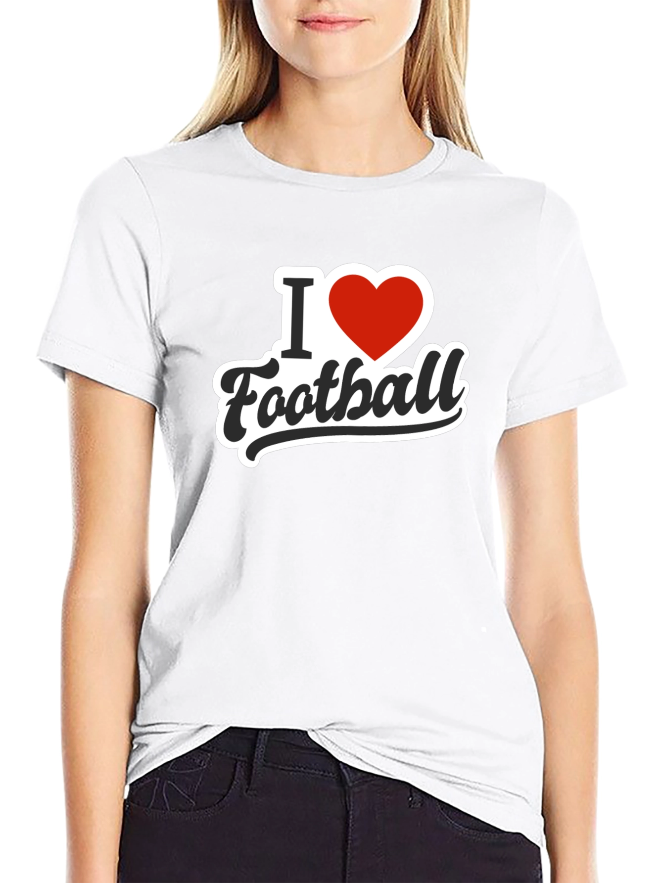 I Love Football Black Graphic Tee Shirt