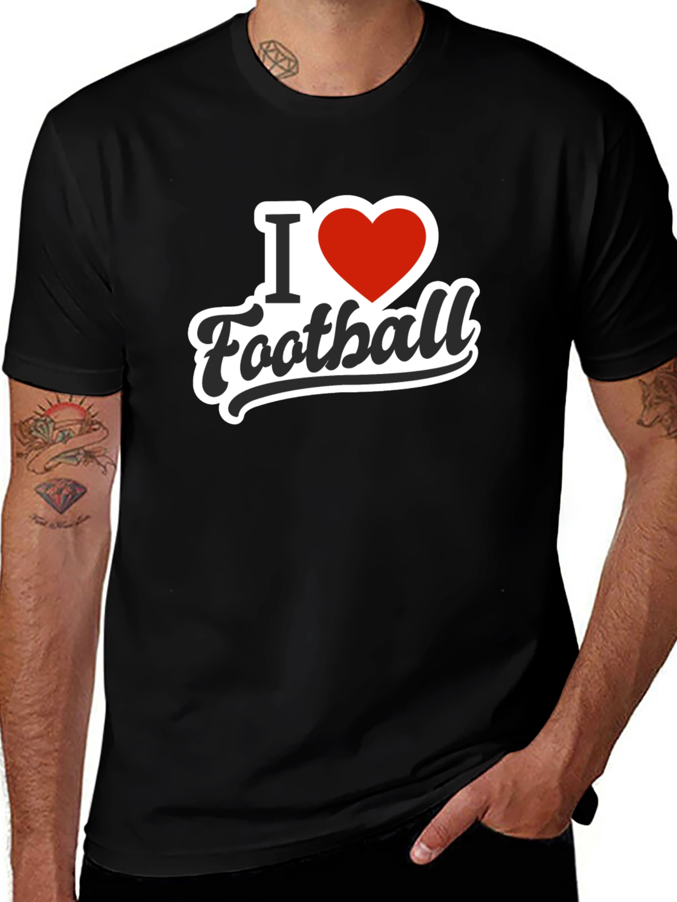 I Love Football Black Graphic Tee Shirt