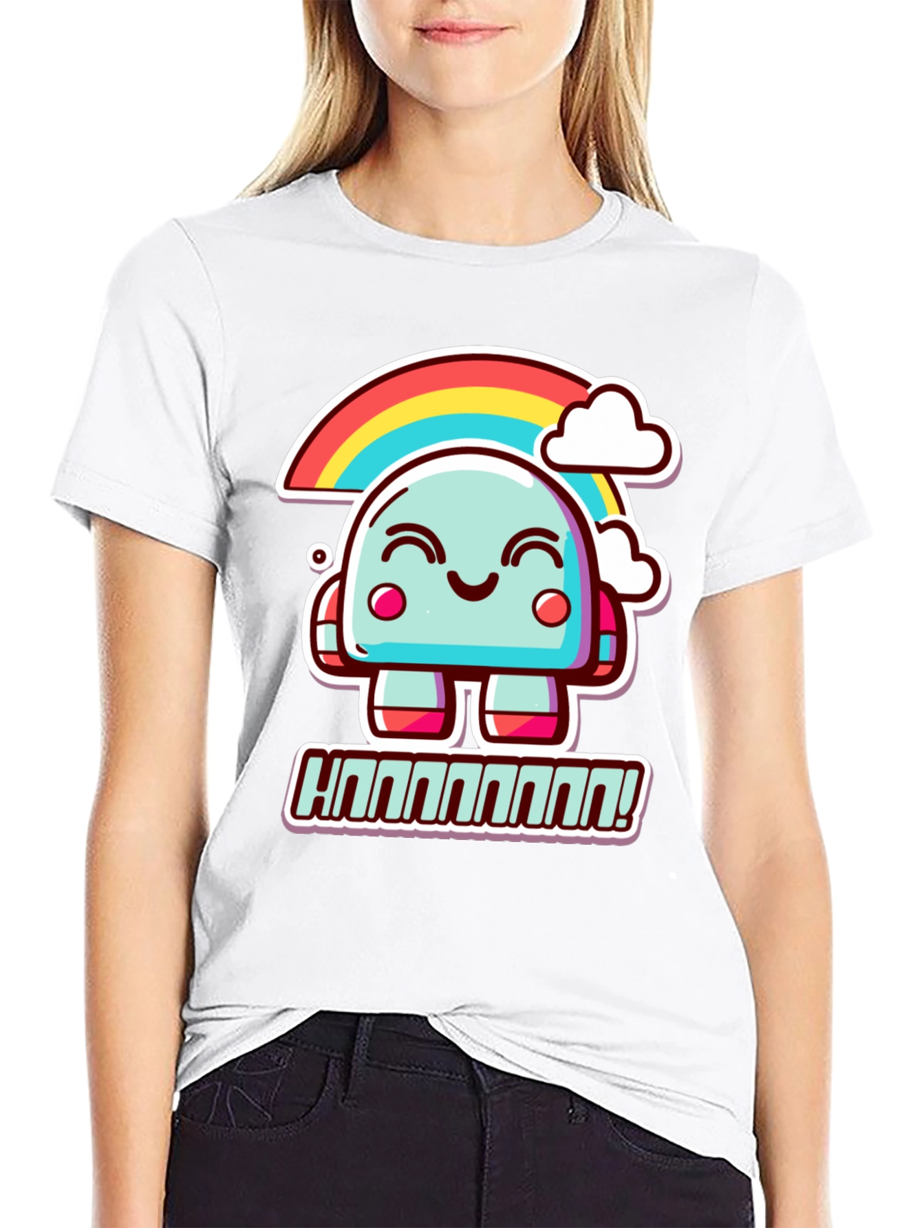 Kawaii Rainbow Robot Graphic Tee