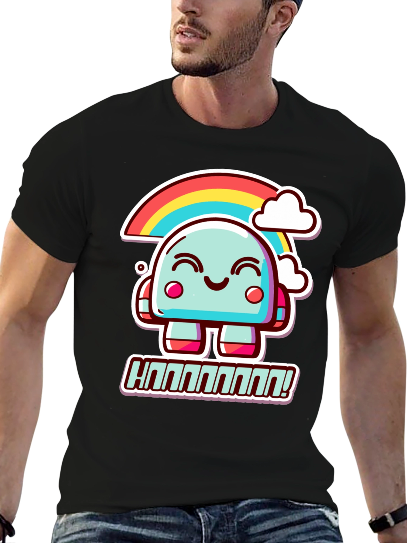 Kawaii Rainbow Robot Graphic Tee