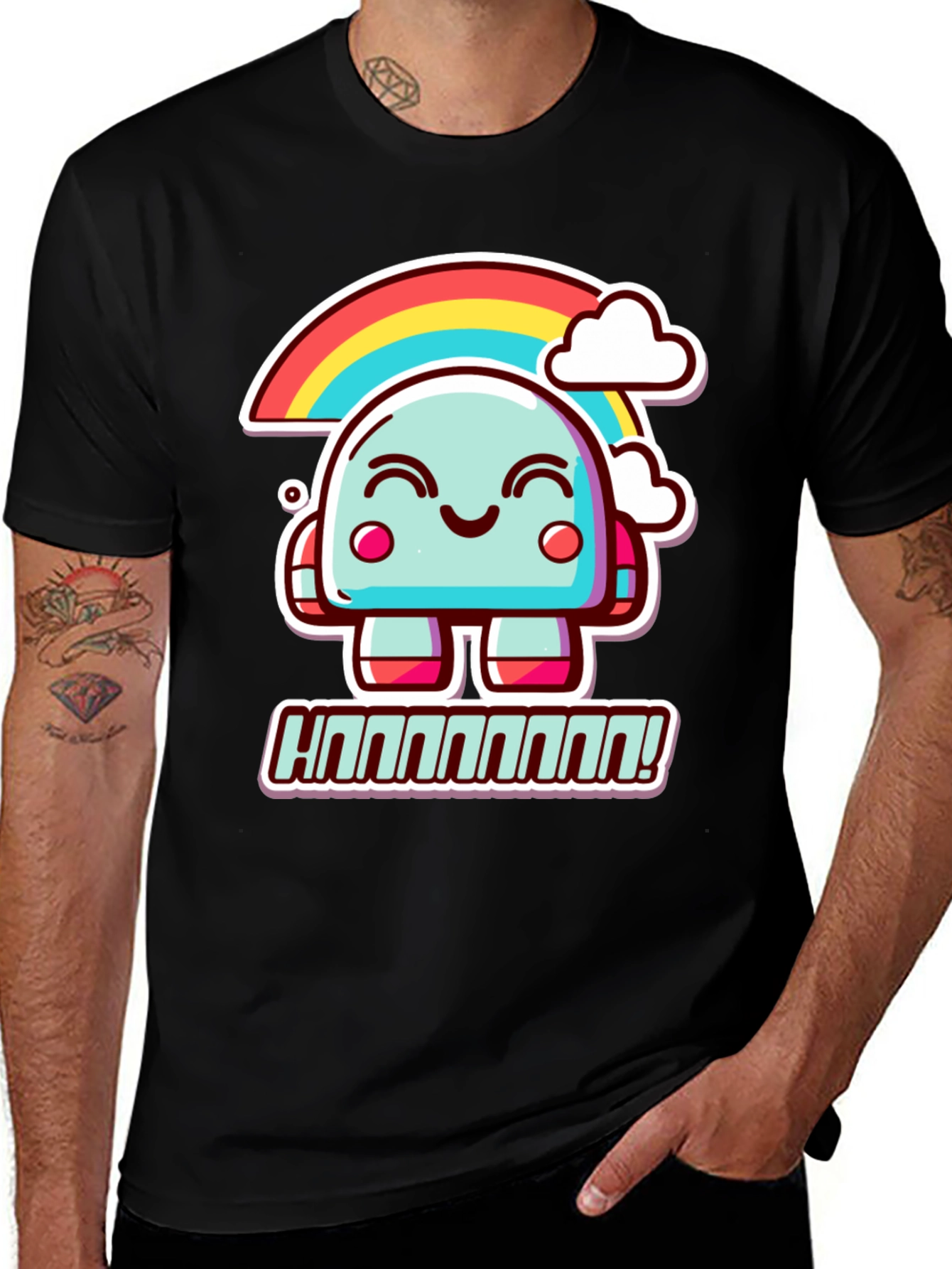 Kawaii Rainbow Robot Graphic Tee