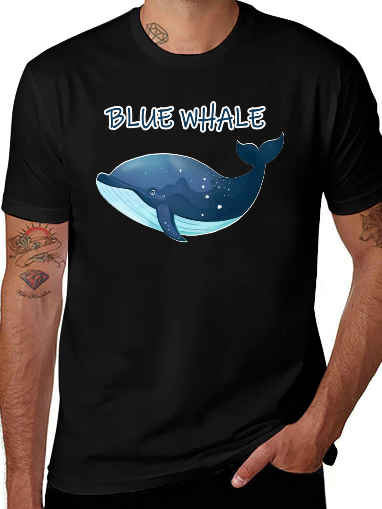 Blue Whale Graphic T-Shirt - Black Cotton Tee