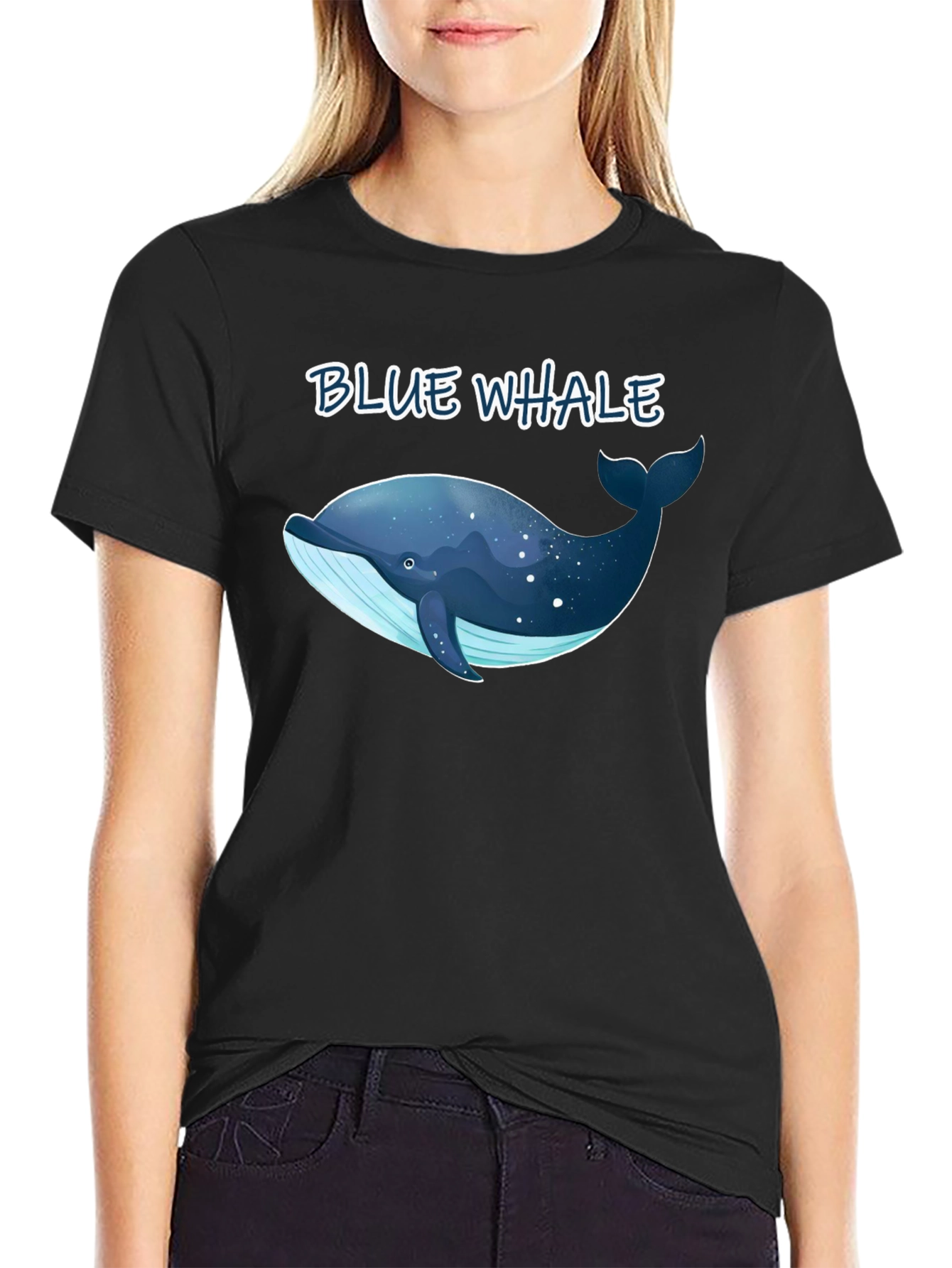 Blue Whale Graphic T-Shirt - Black Cotton Tee