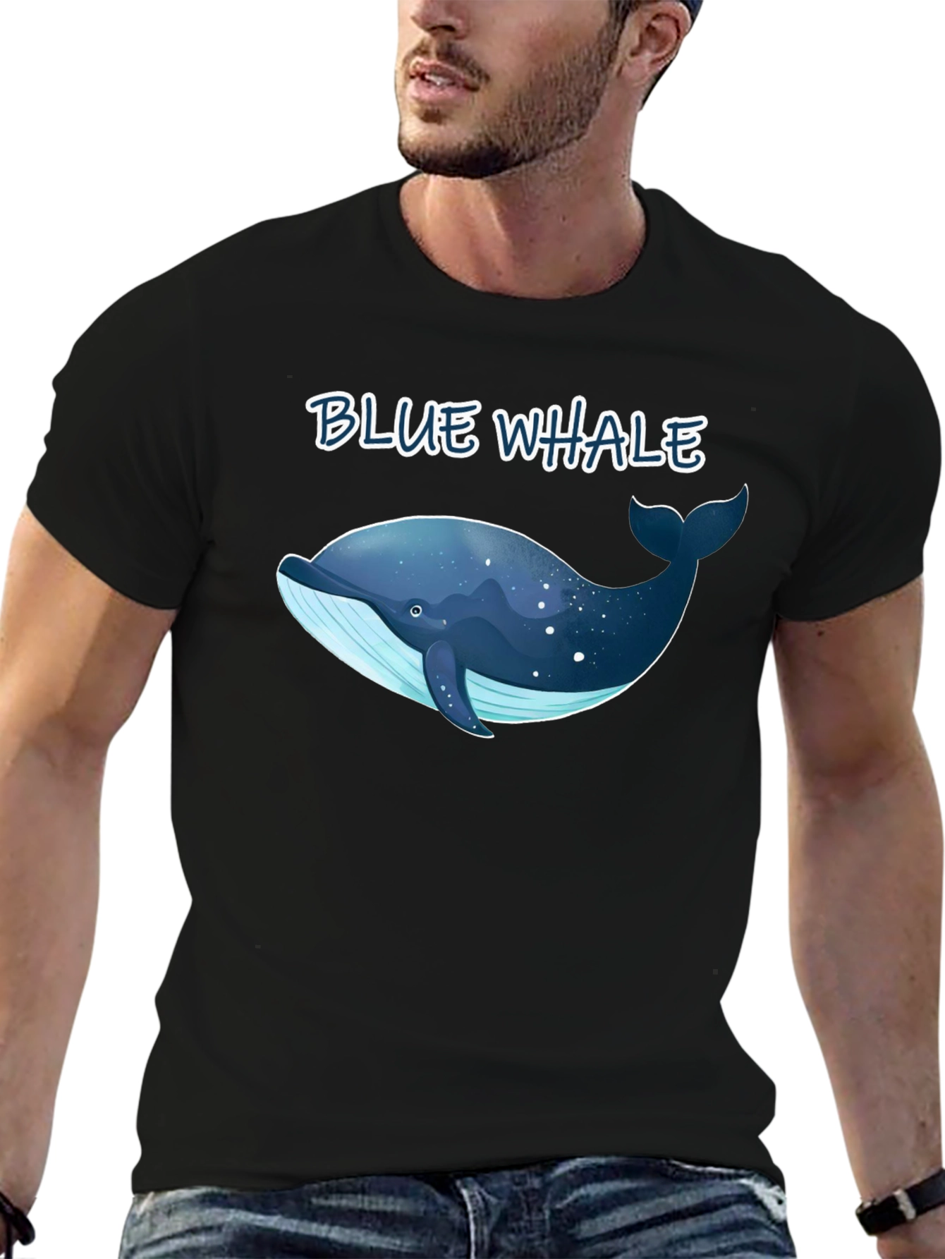 Blue Whale Graphic T-Shirt - Black Cotton Tee