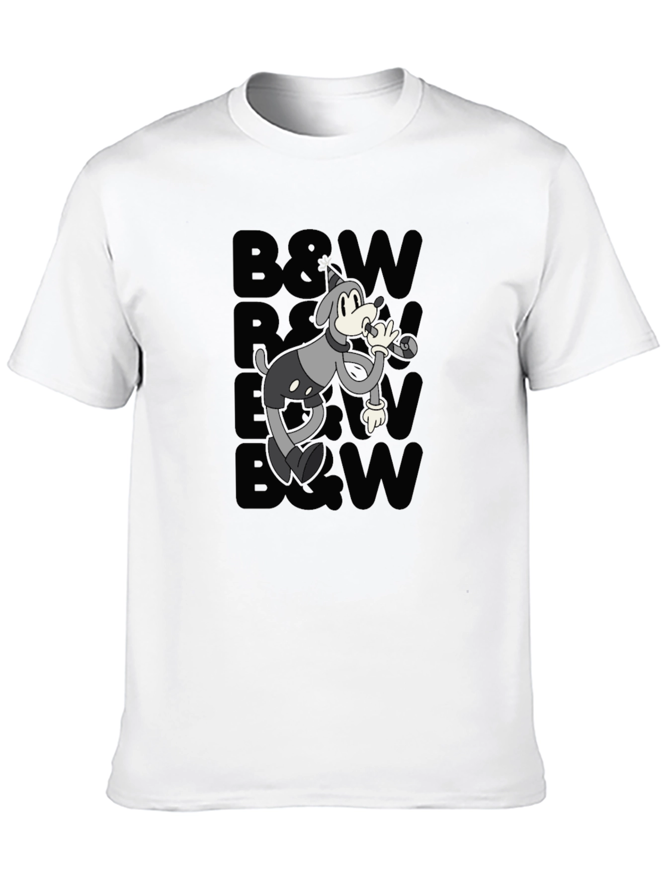 Retro Cartoon Dog T-Shirt - Black & White Style