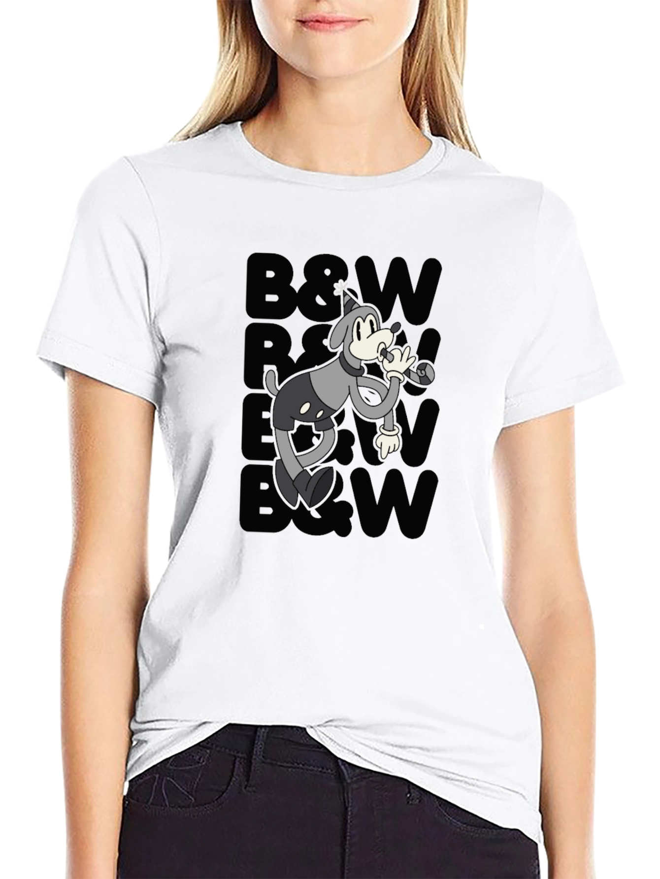 Retro Cartoon Dog T-Shirt - Black & White Style