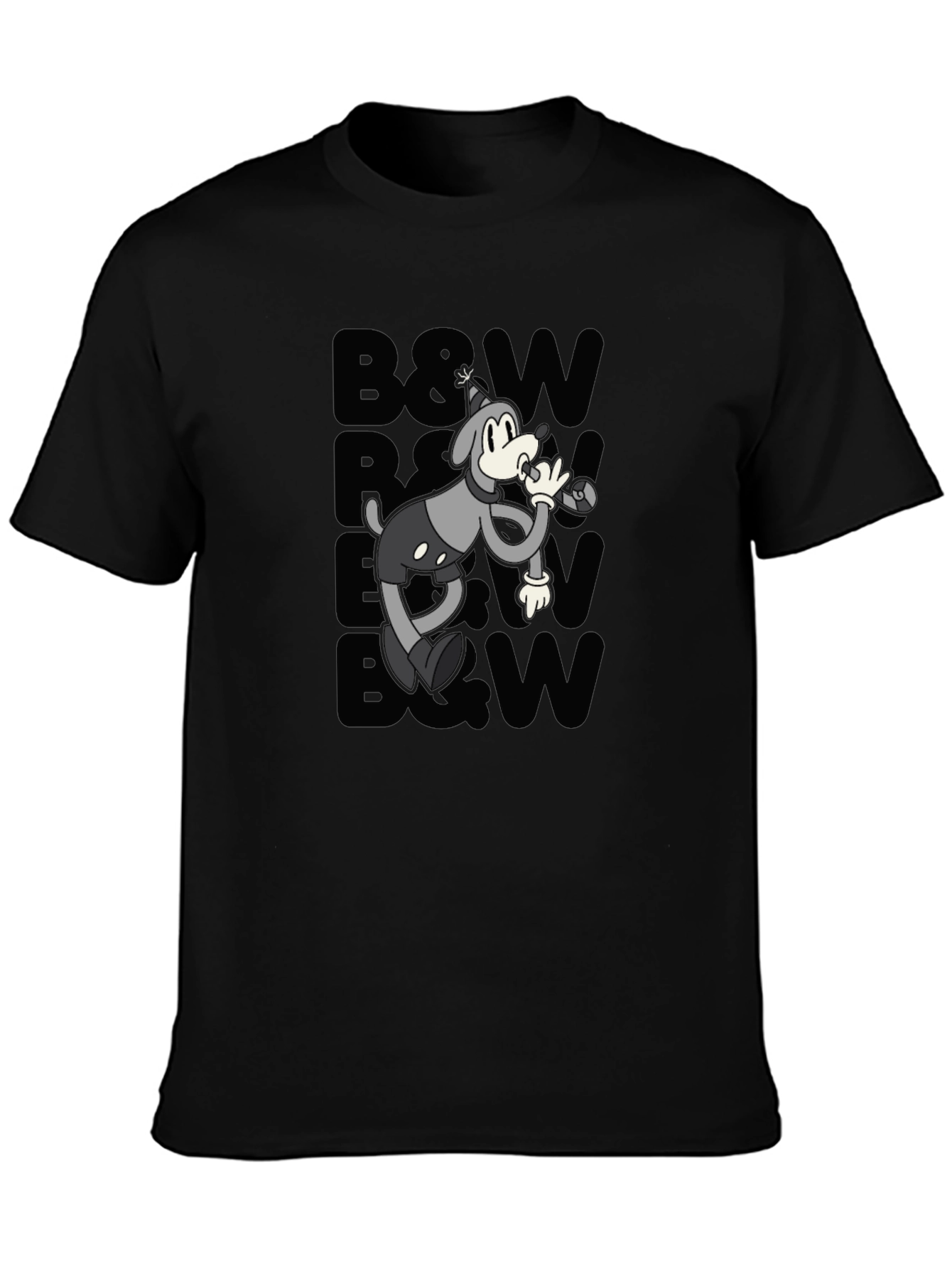Retro Cartoon Dog T-Shirt - Black & White Style