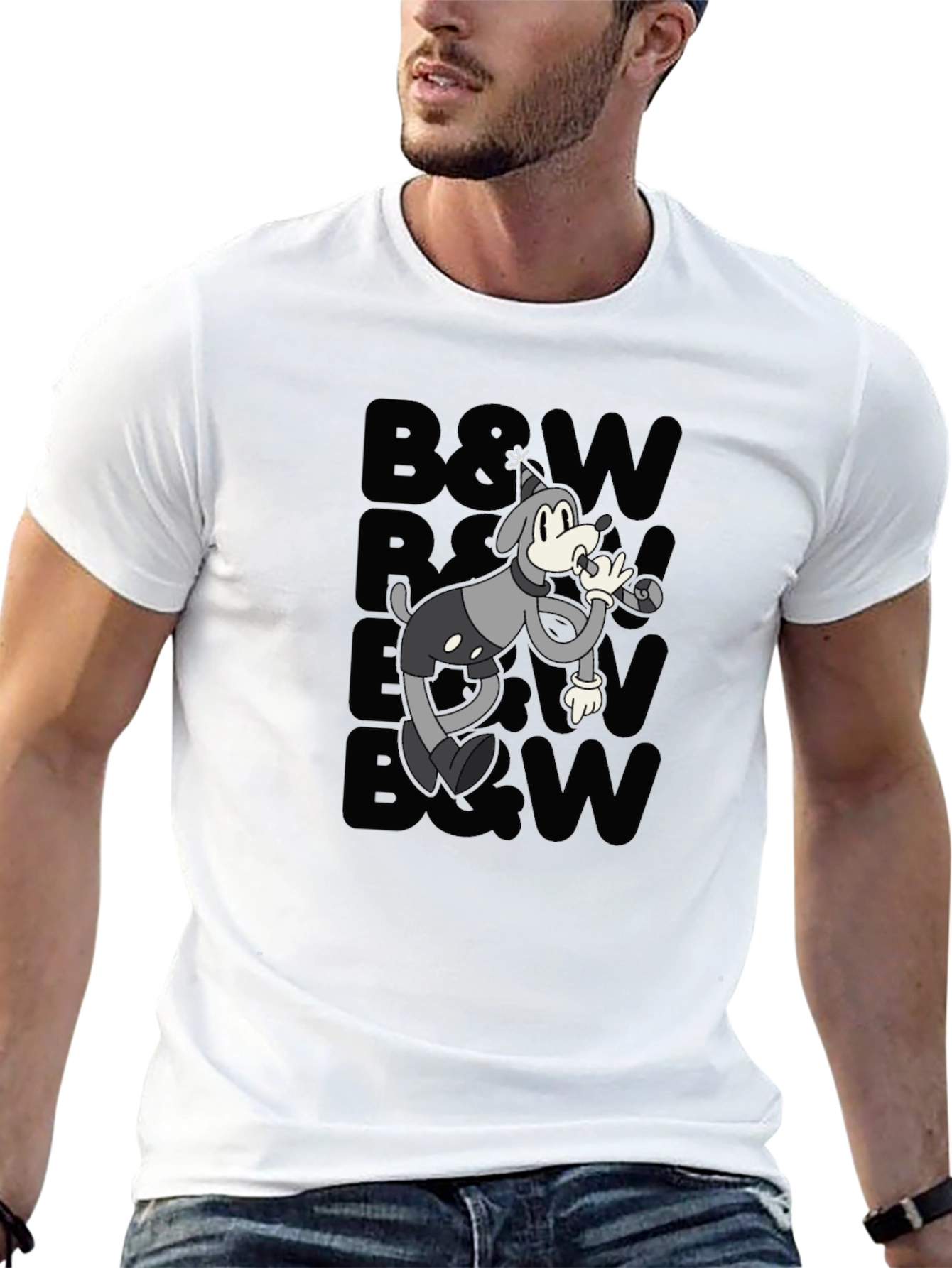 Retro Cartoon Dog T-Shirt - Black & White Style