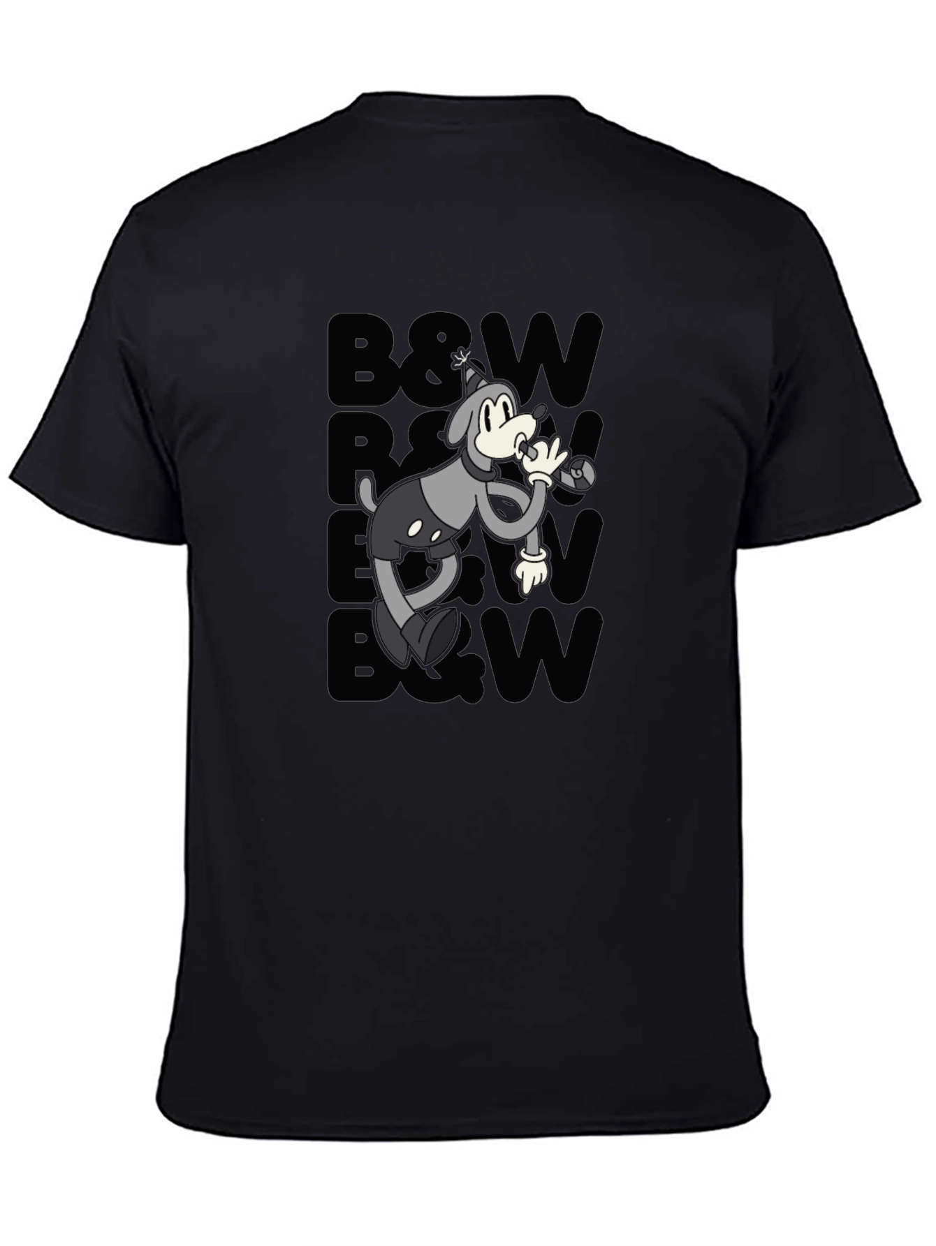Retro Cartoon Dog T-Shirt - Black & White Style
