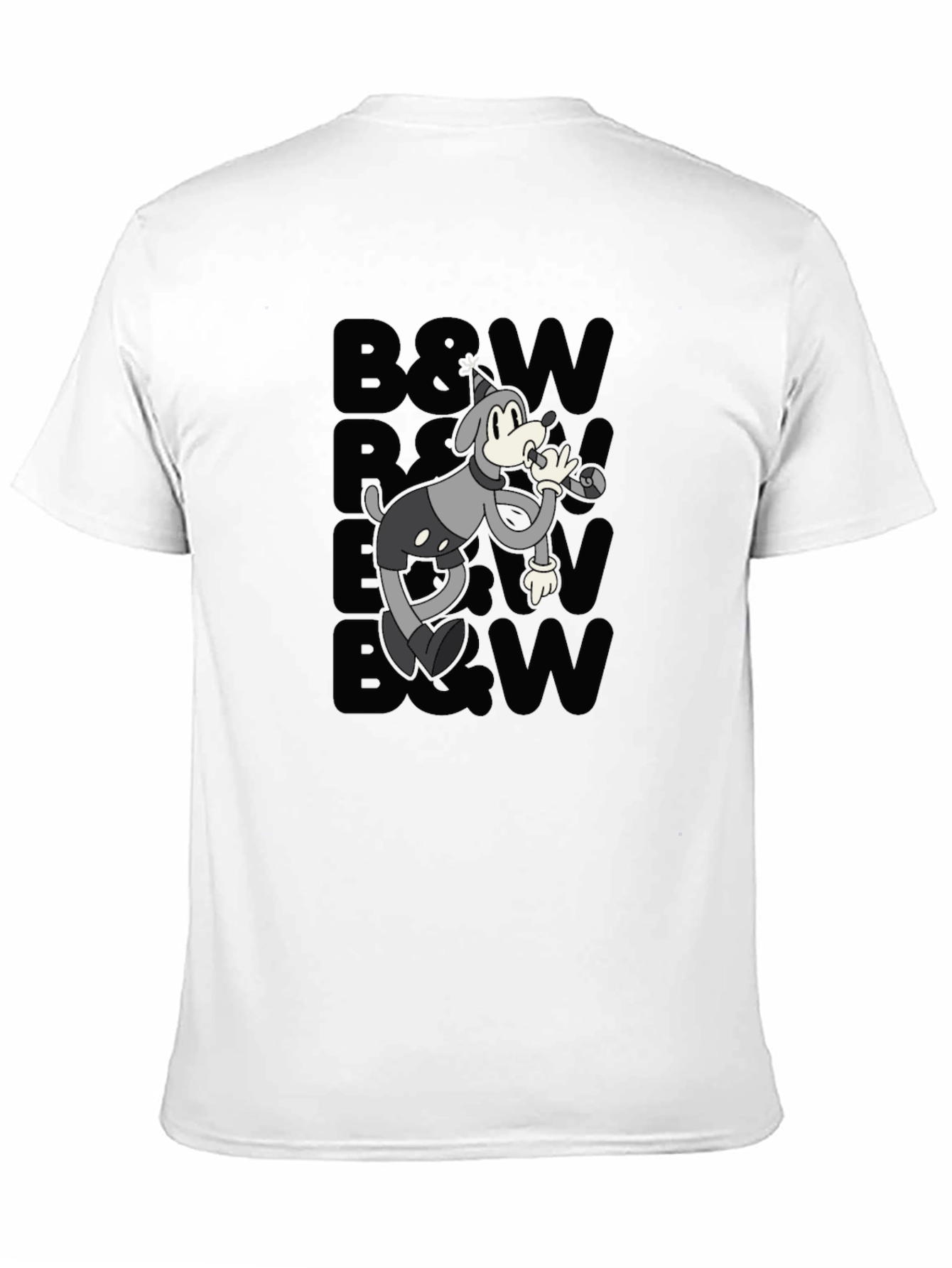 Retro Cartoon Dog T-Shirt - Black & White Style