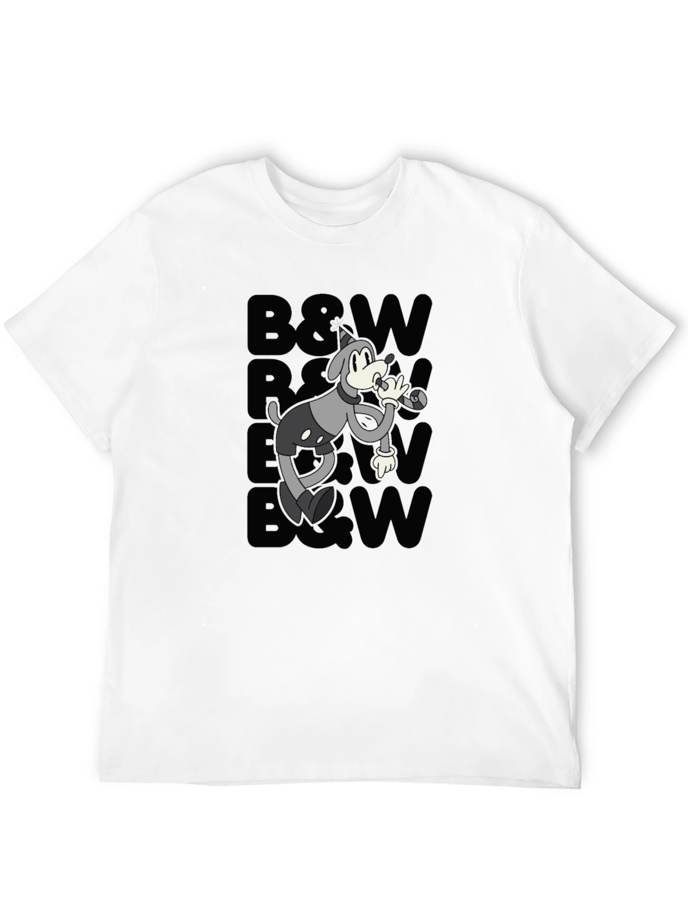 Retro Cartoon Dog T-Shirt - Black & White Style