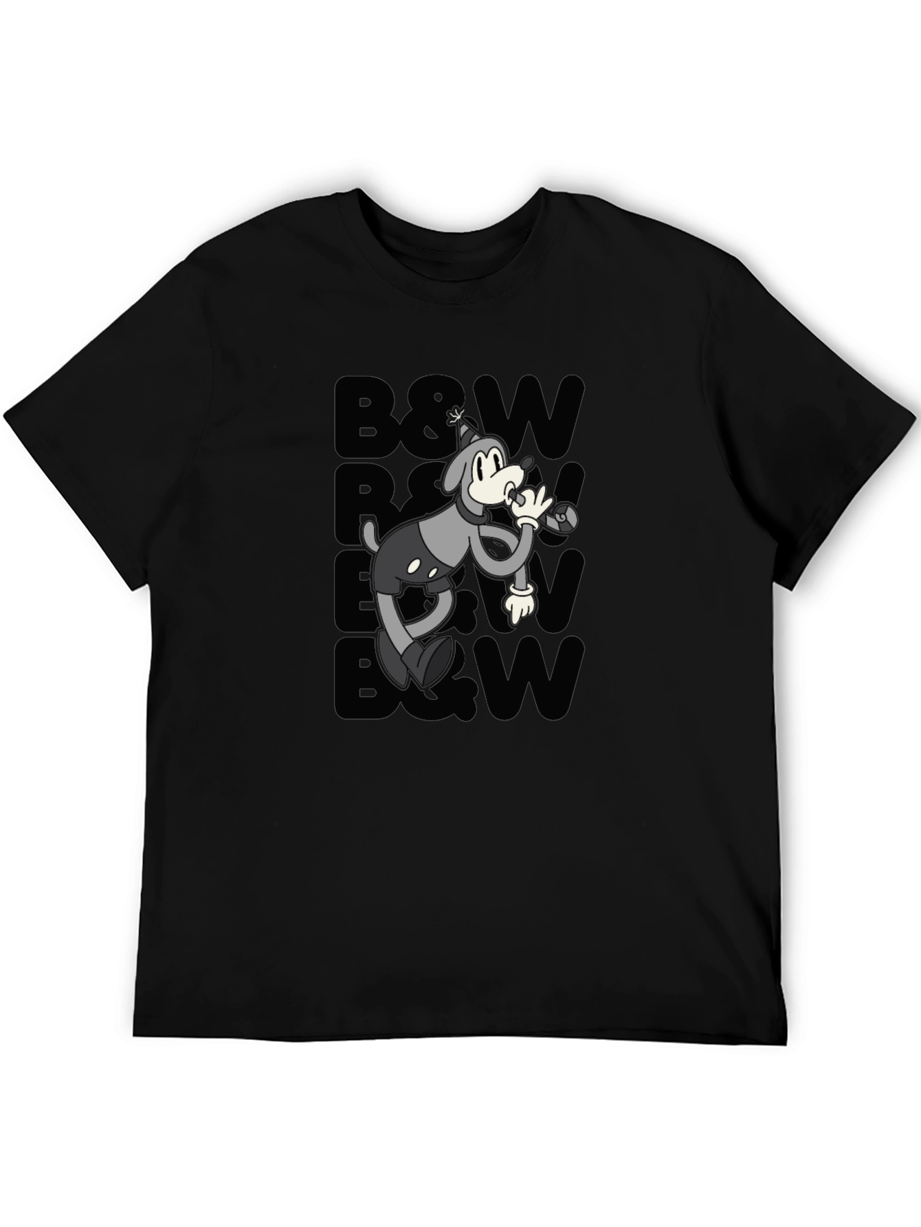 Retro Cartoon Dog T-Shirt - Black & White Style