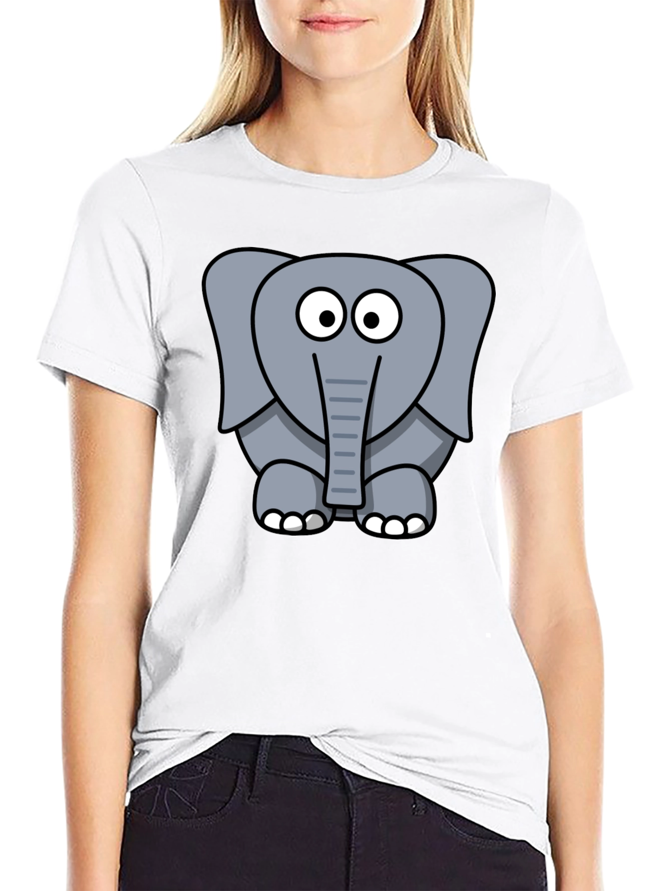 Cute Elephant Graphic Print Black T-Shirt