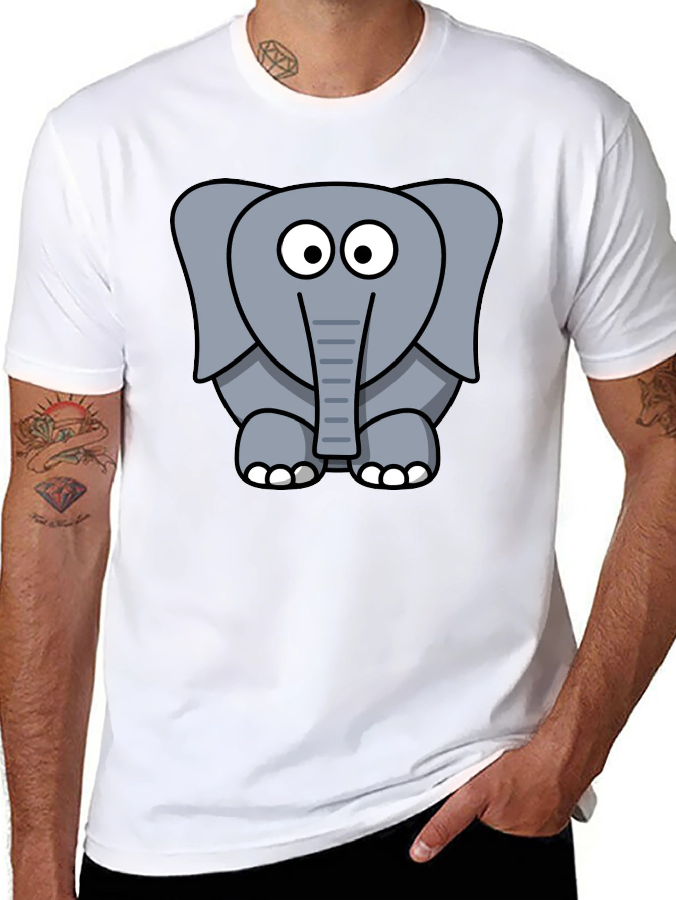 Cute Elephant Graphic Print Black T-Shirt