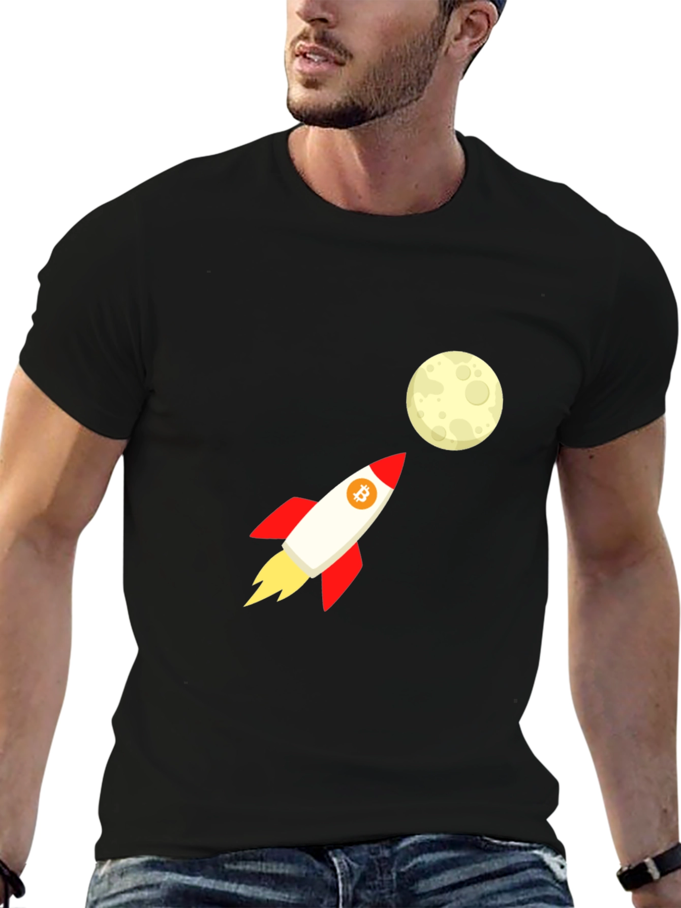 Bitcoin Rocket to the Moon Black T-Shirt