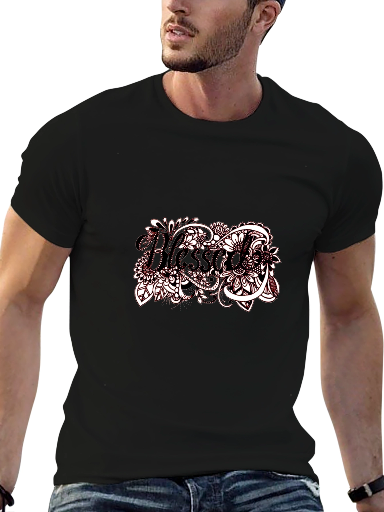 Blessed Floral Graphic Black T-Shirt