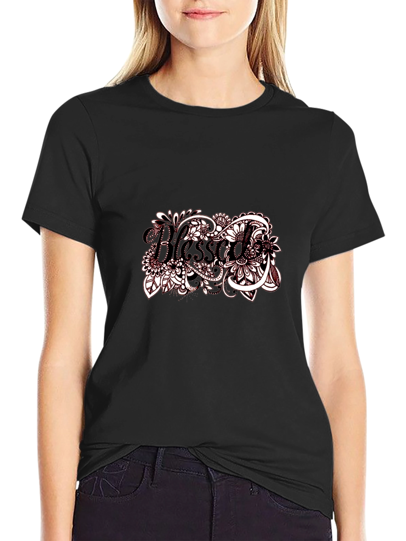 Blessed Floral Graphic Black T-Shirt