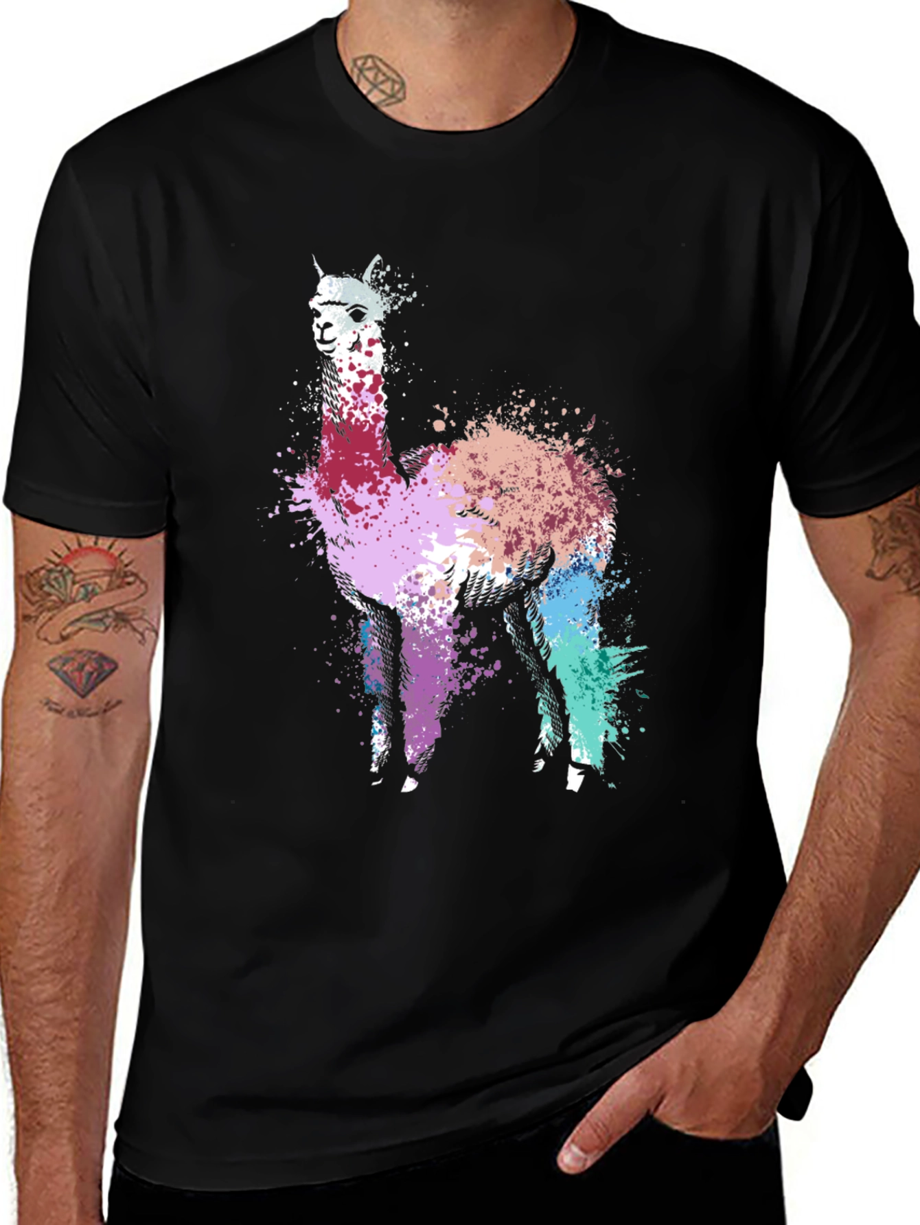 Abstract Llama Graphic Tee - Unique Splatter Art T-Shirt