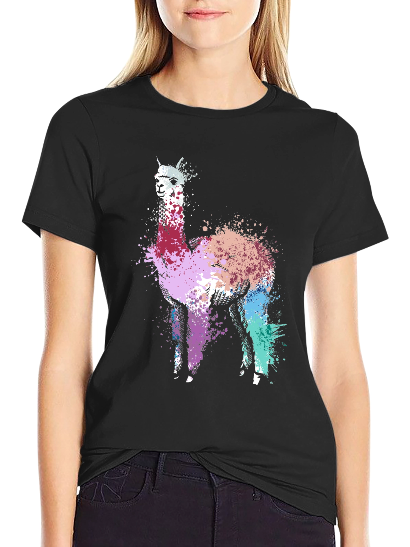 Abstract Llama Graphic Tee - Unique Splatter Art T-Shirt