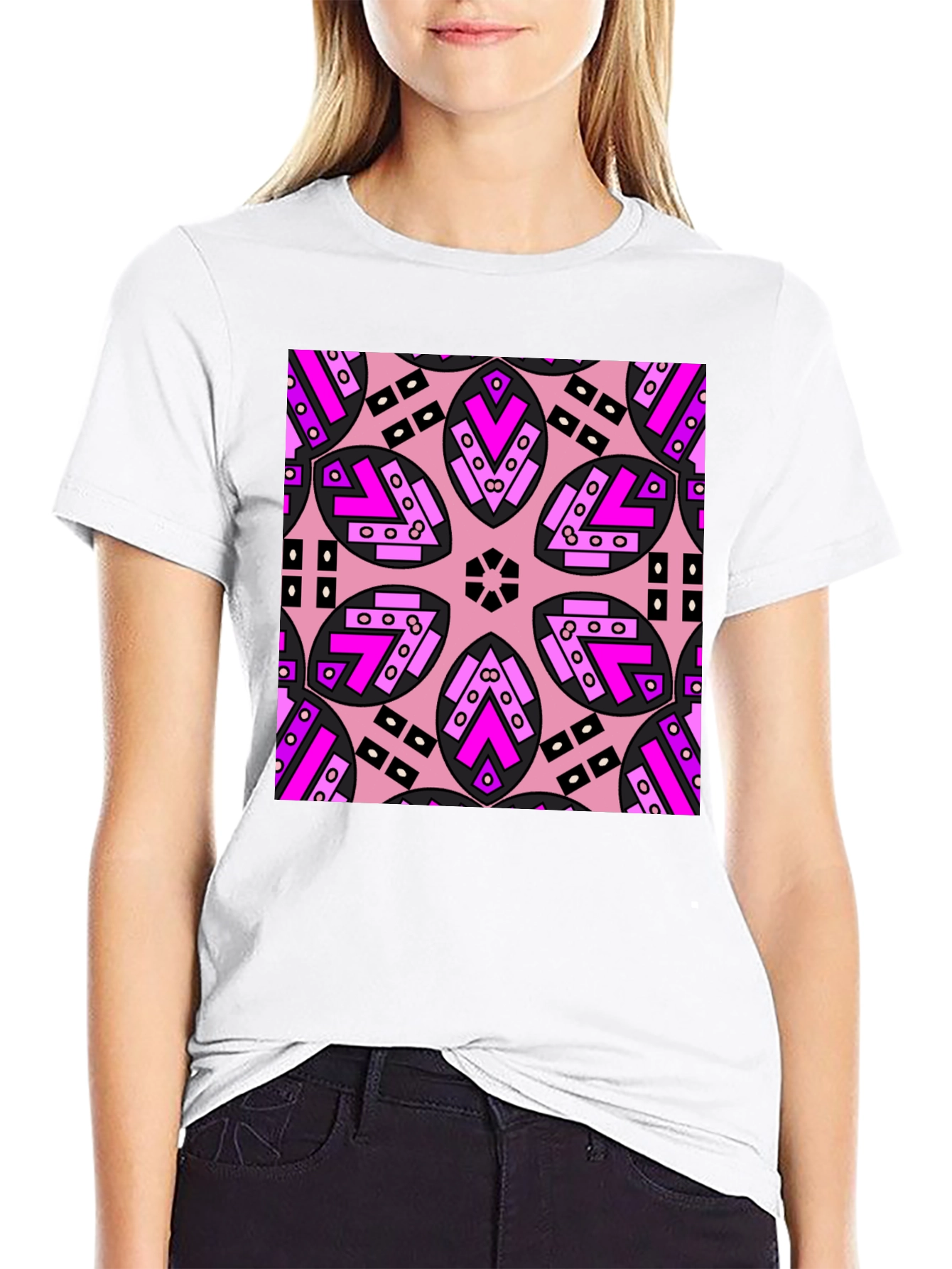 Geometric Pink Patterned T-Shirt