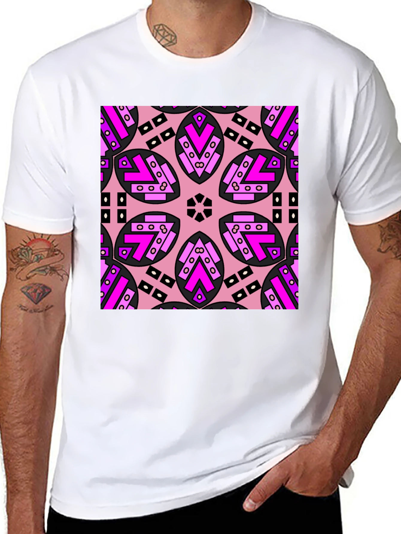 Geometric Pink Patterned T-Shirt