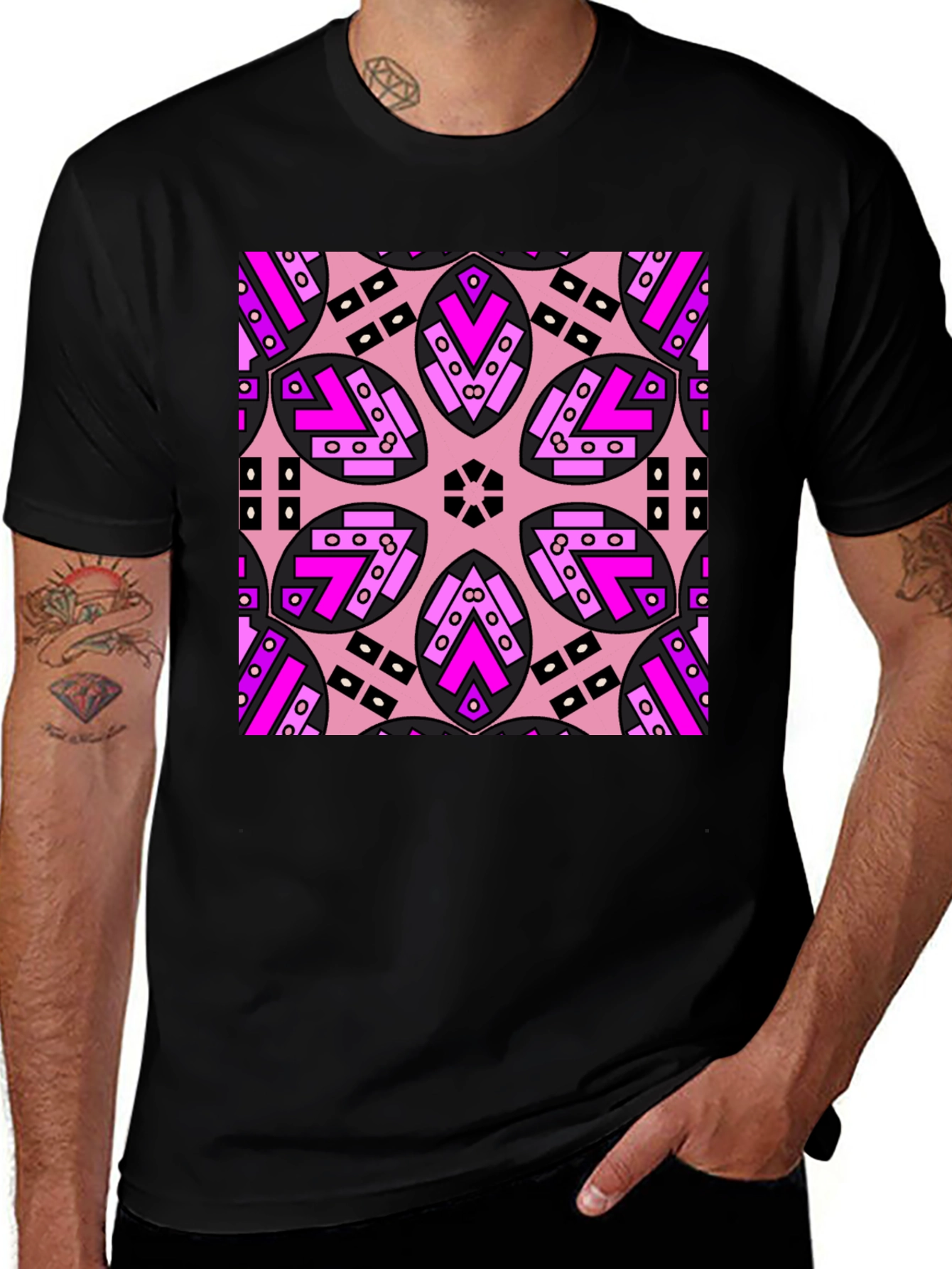 Geometric Pink Patterned T-Shirt