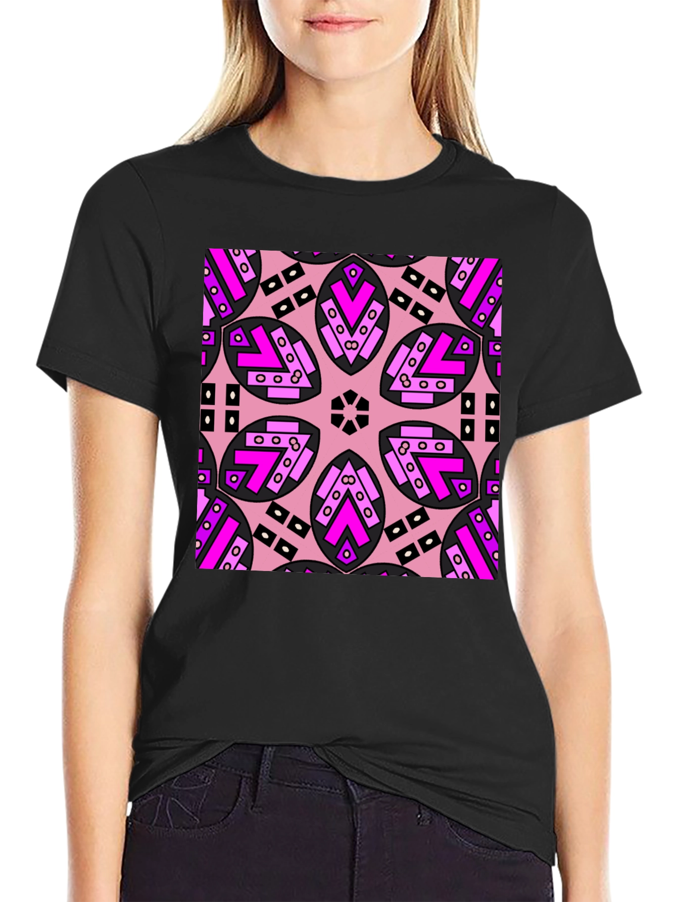 Geometric Pink Patterned T-Shirt