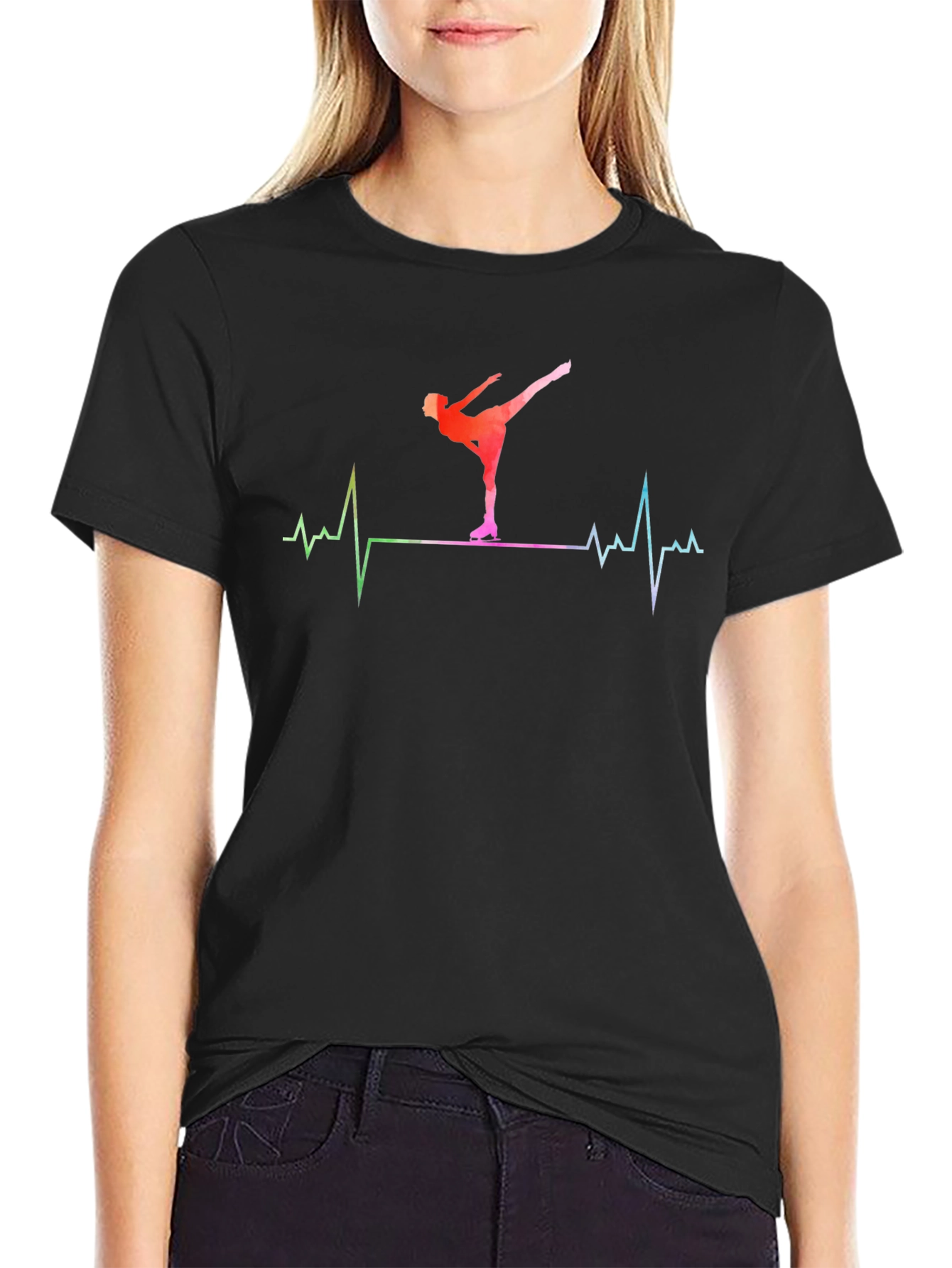 Ice Skating Heartbeat T-Shirt - Black Cotton Tee