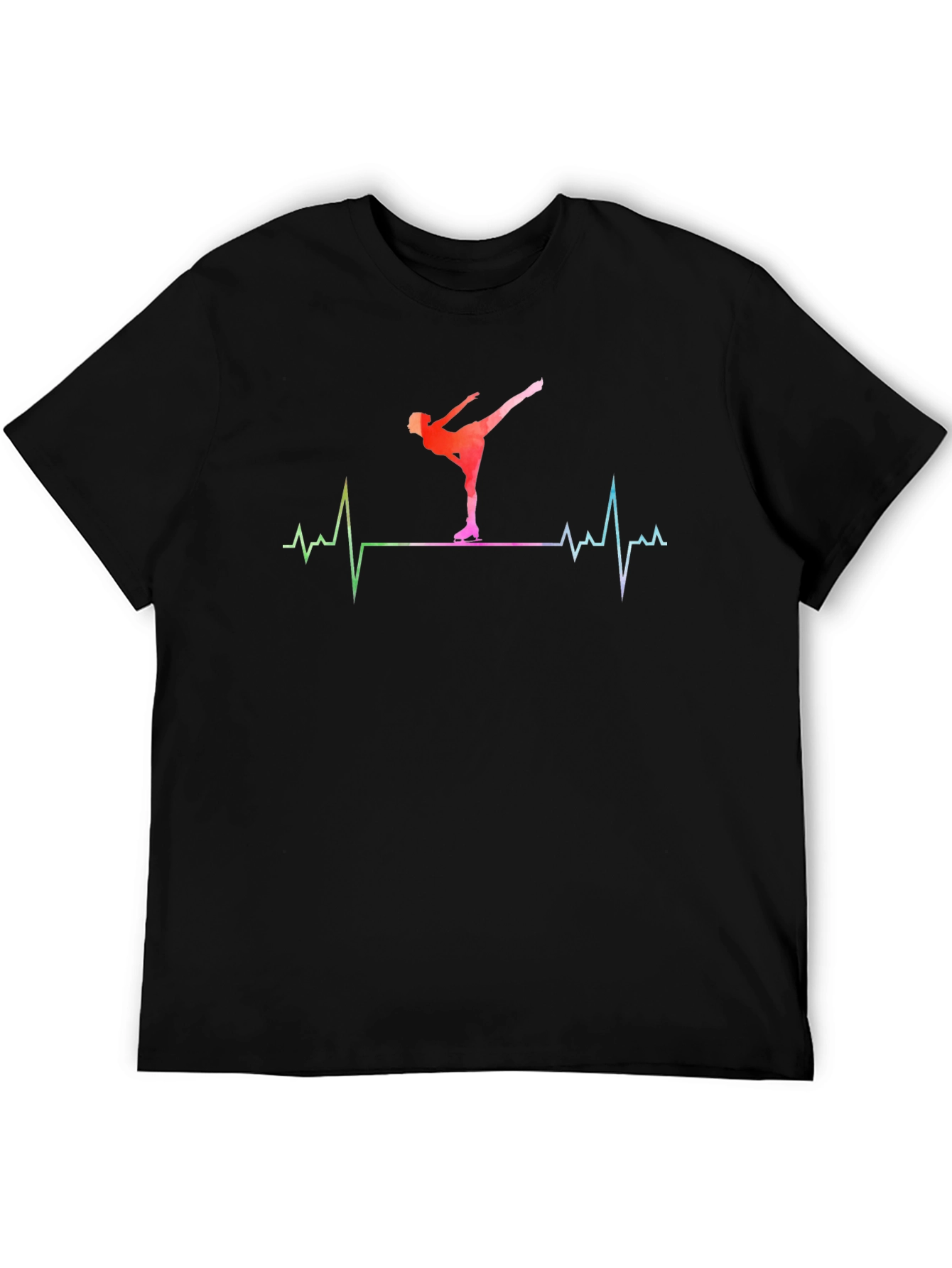 Ice Skating Heartbeat T-Shirt - Black Cotton Tee