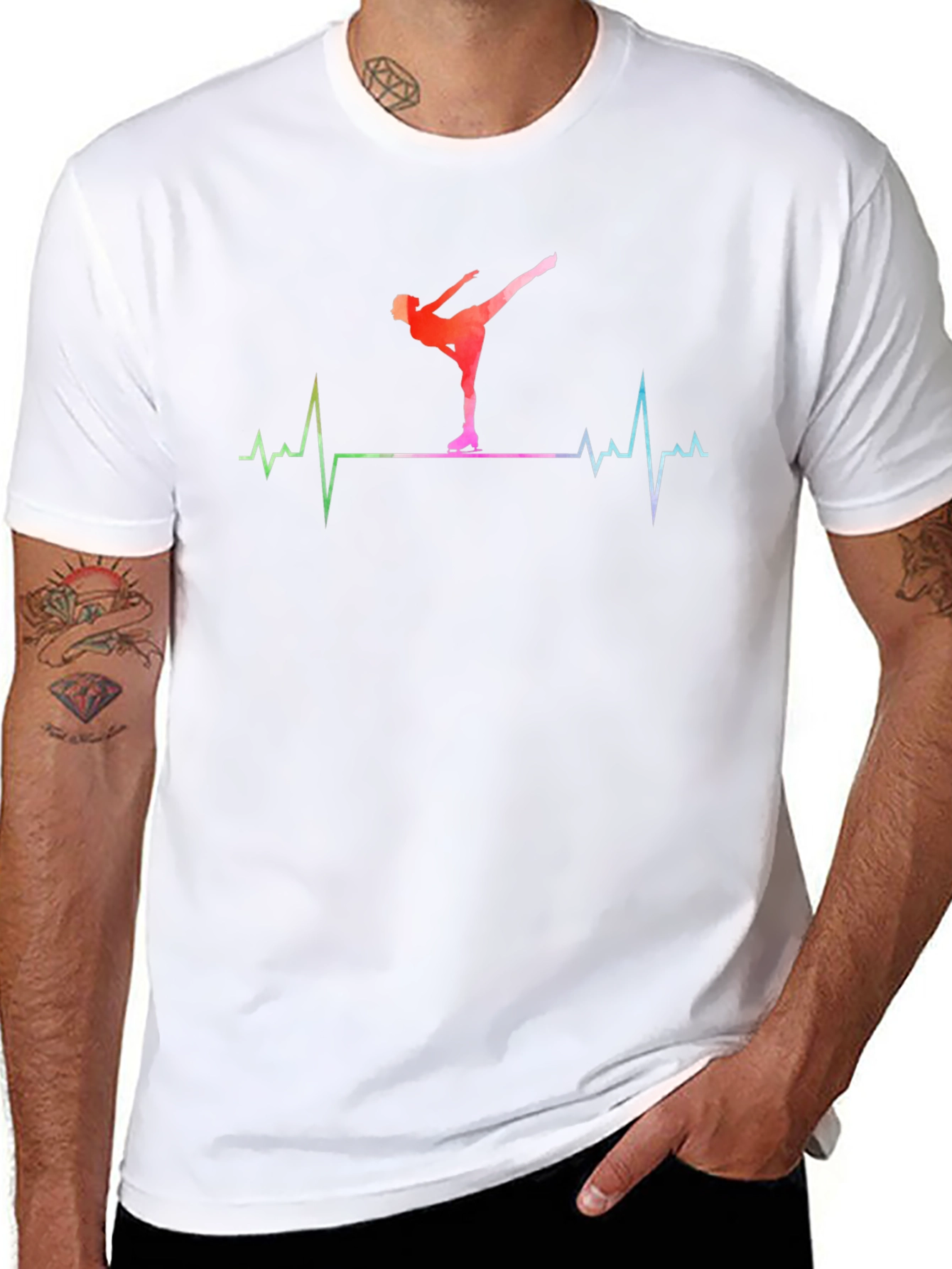 Ice Skating Heartbeat T-Shirt - Black Cotton Tee