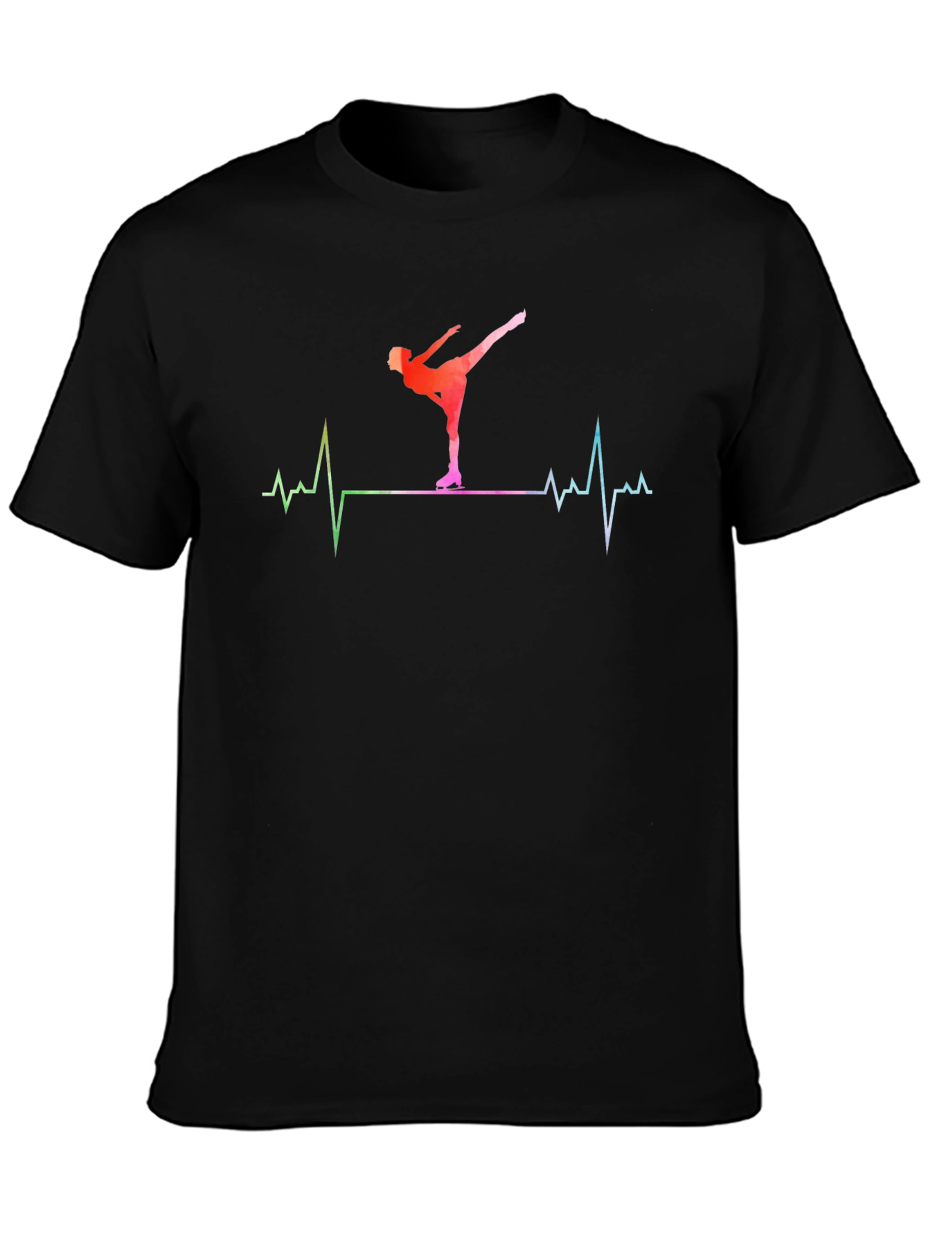 Ice Skating Heartbeat T-Shirt - Black Cotton Tee