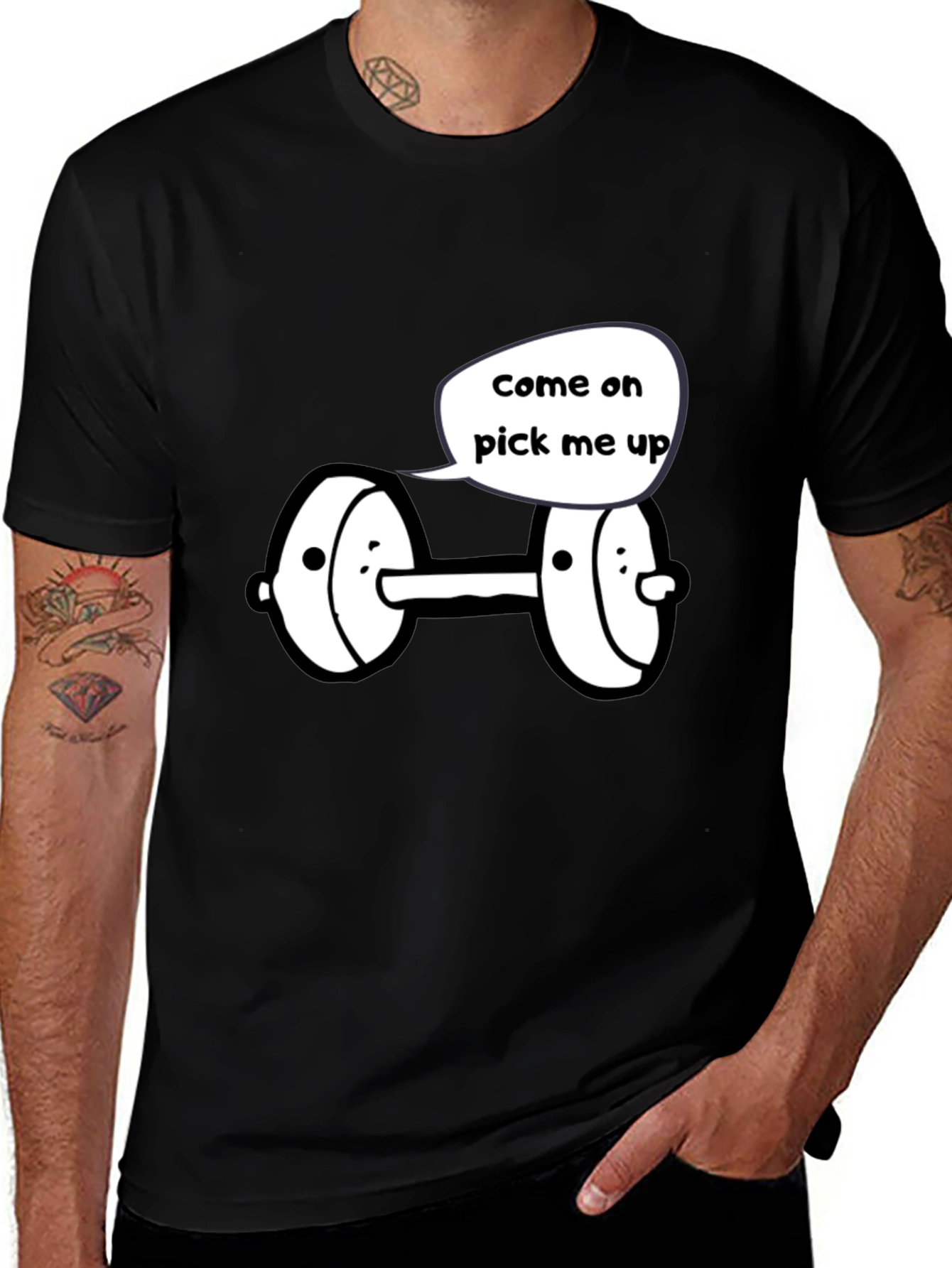 Funny Come On Pick Me Up Dumbbell Graphic Tee