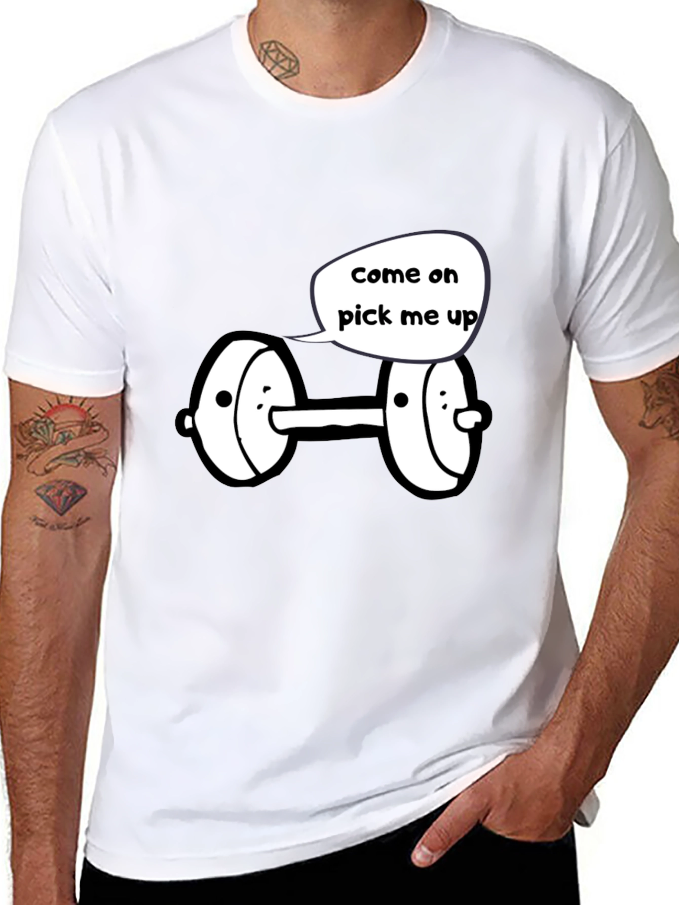 Funny Come On Pick Me Up Dumbbell Graphic Tee