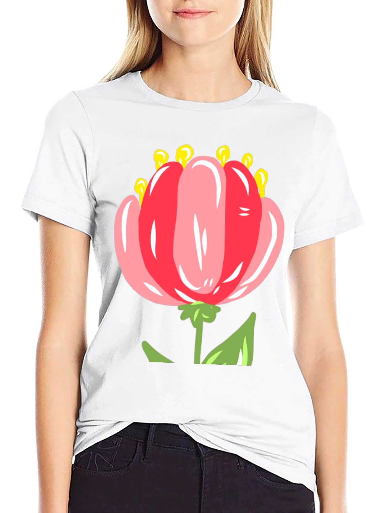 Floral T-Shirt: Pink Tulip Design