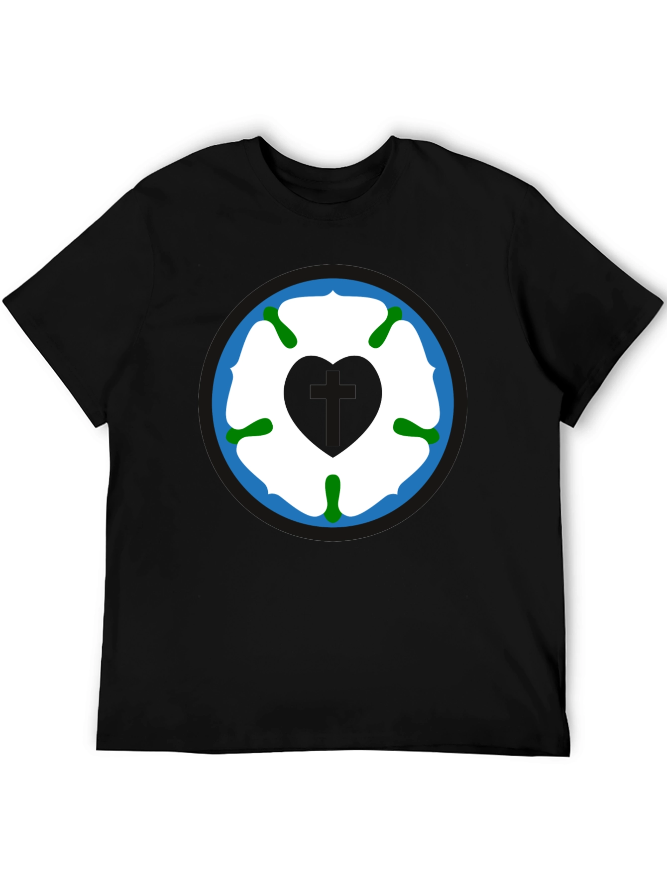 Yorkshire Rose Heart T-Shirt - Black Cotton Tee