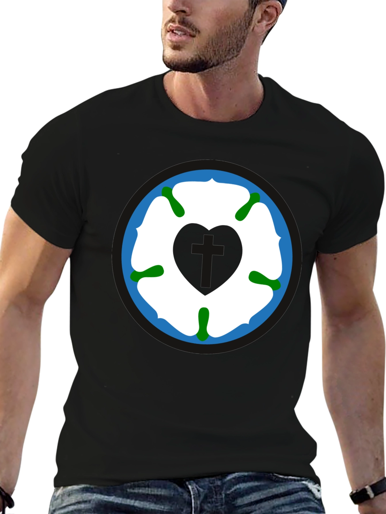 Yorkshire Rose Heart T-Shirt - Black Cotton Tee
