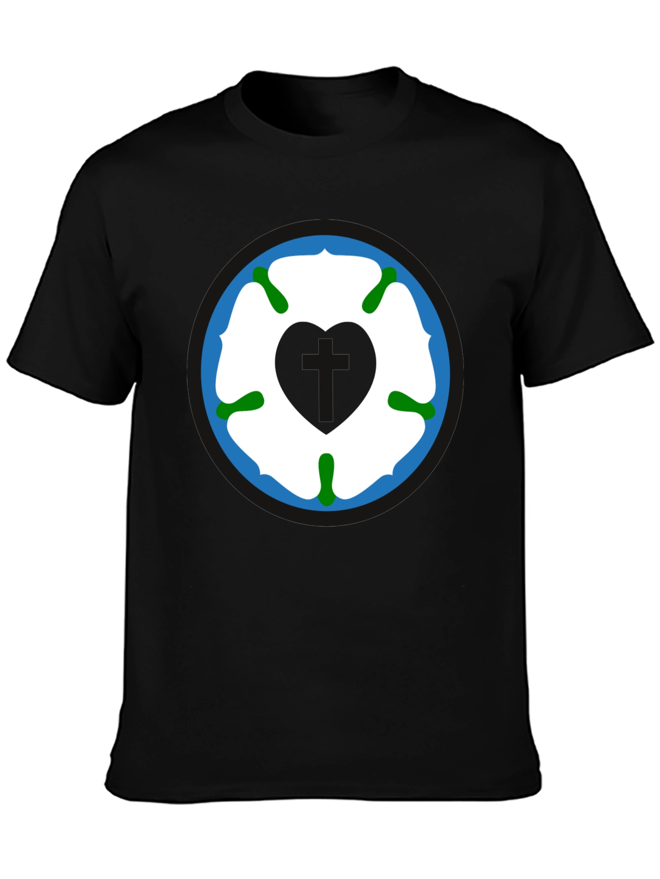 Yorkshire Rose Heart T-Shirt - Black Cotton Tee