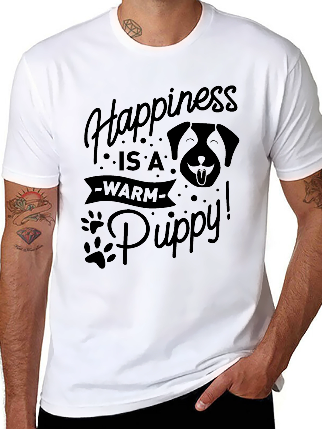 Happiness is a Warm Puppy Black T-Shirt