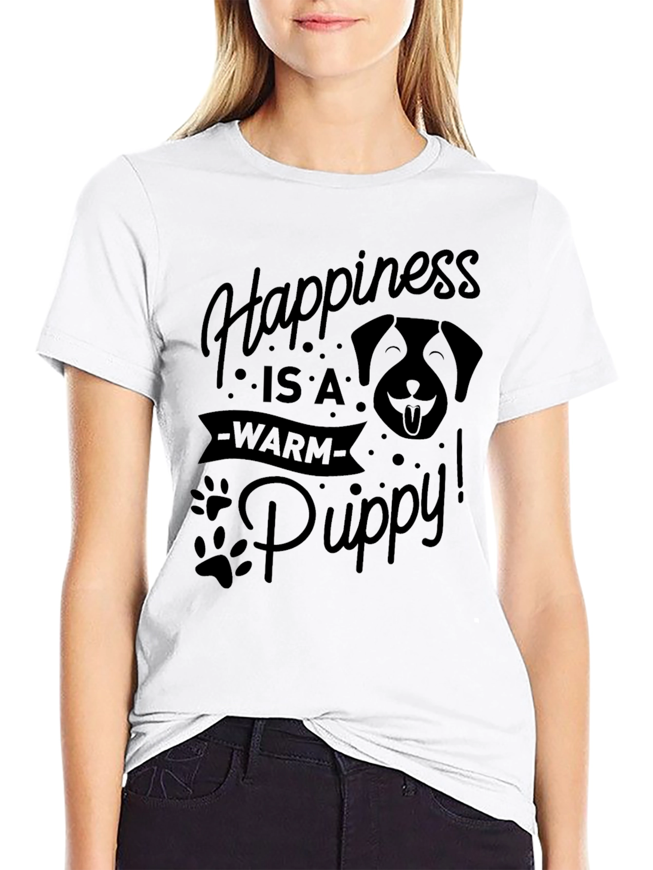 Happiness is a Warm Puppy Black T-Shirt