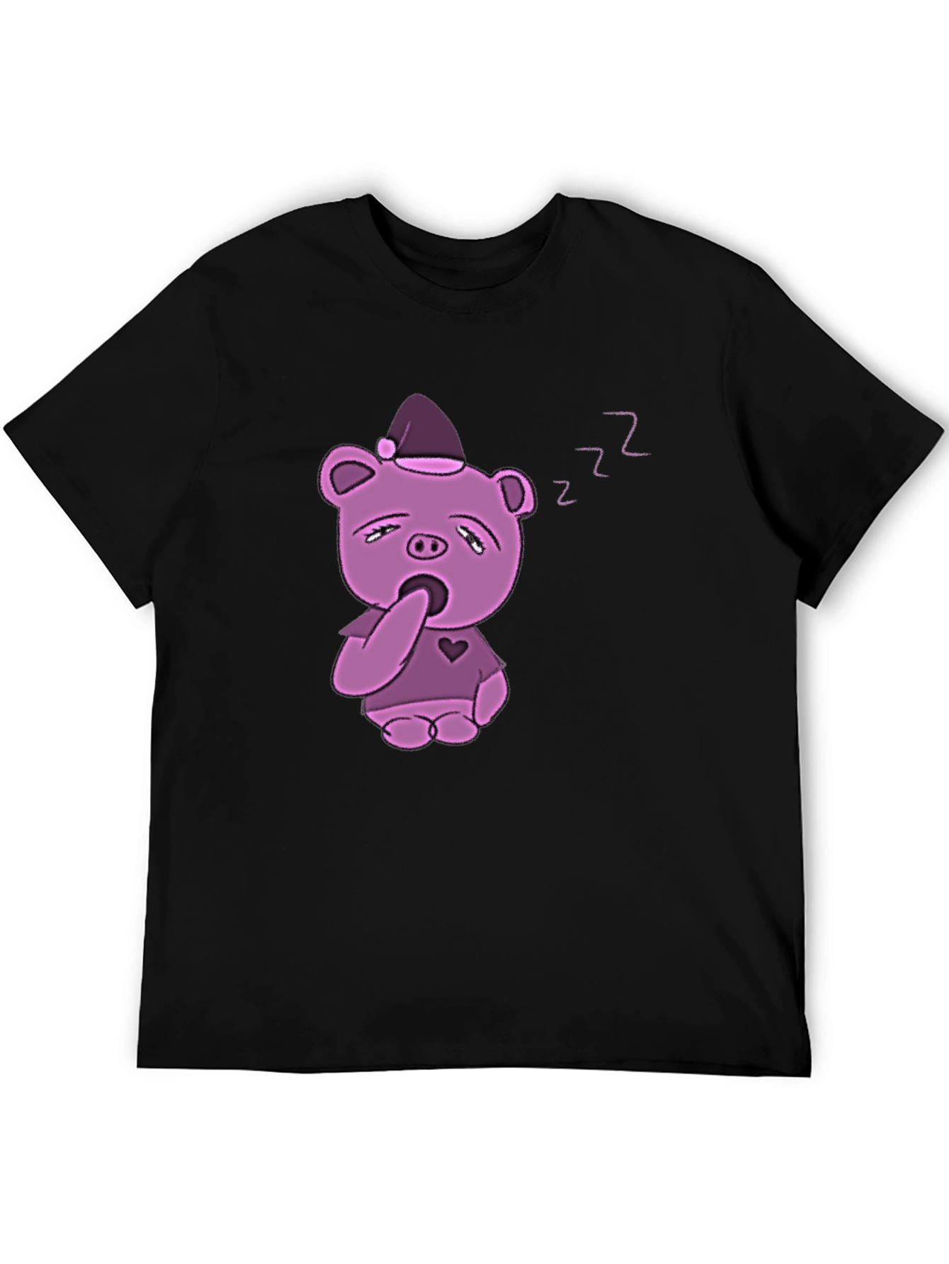 Sleepy Piggy T-Shirt - Black Cotton Blend