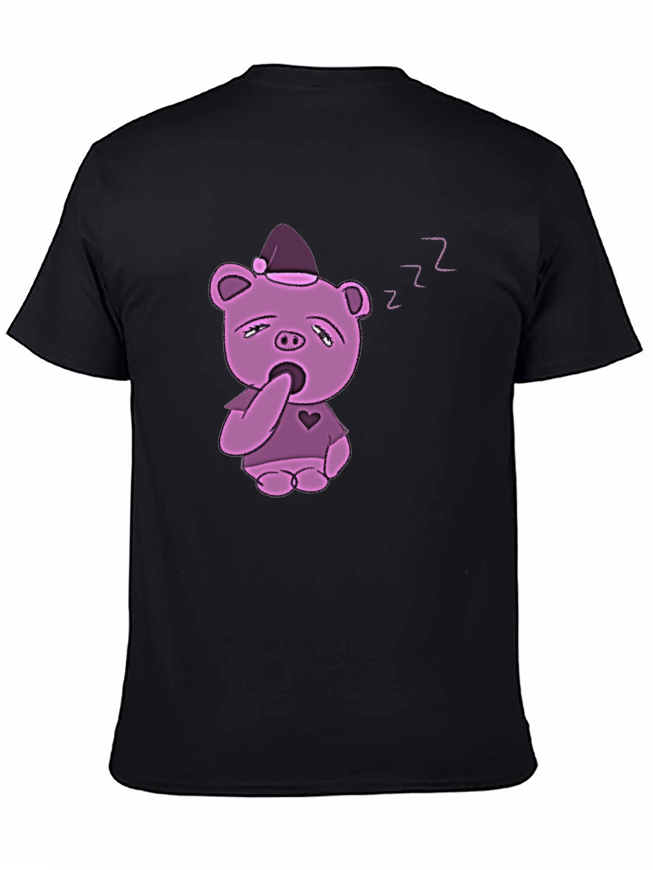 Sleepy Piggy T-Shirt - Black Cotton Blend