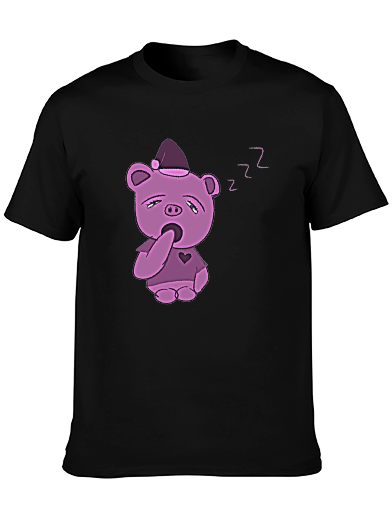 Sleepy Piggy T-Shirt - Black Cotton Blend