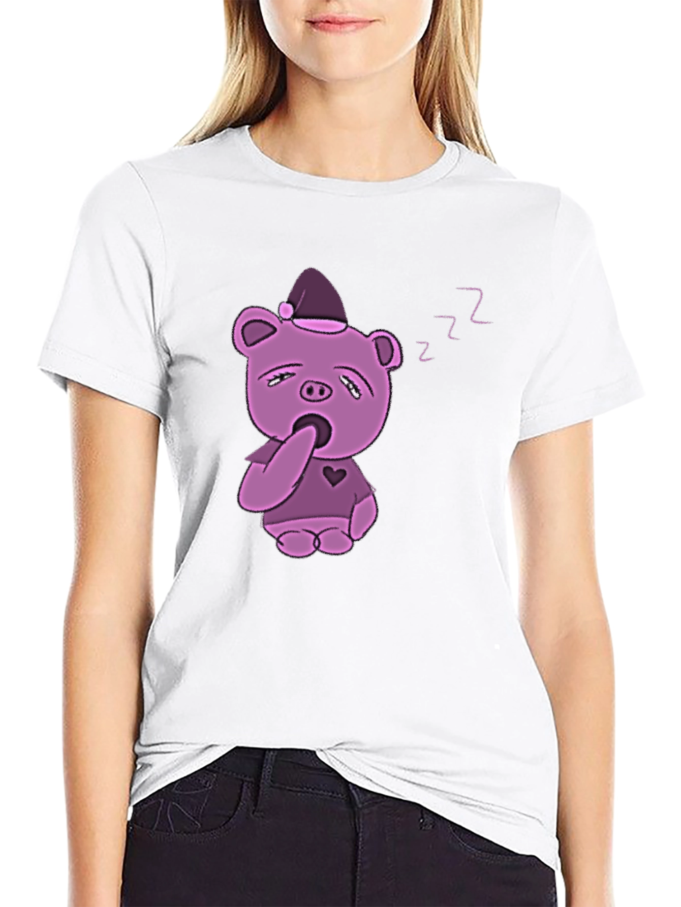 Sleepy Piggy T-Shirt - Black Cotton Blend