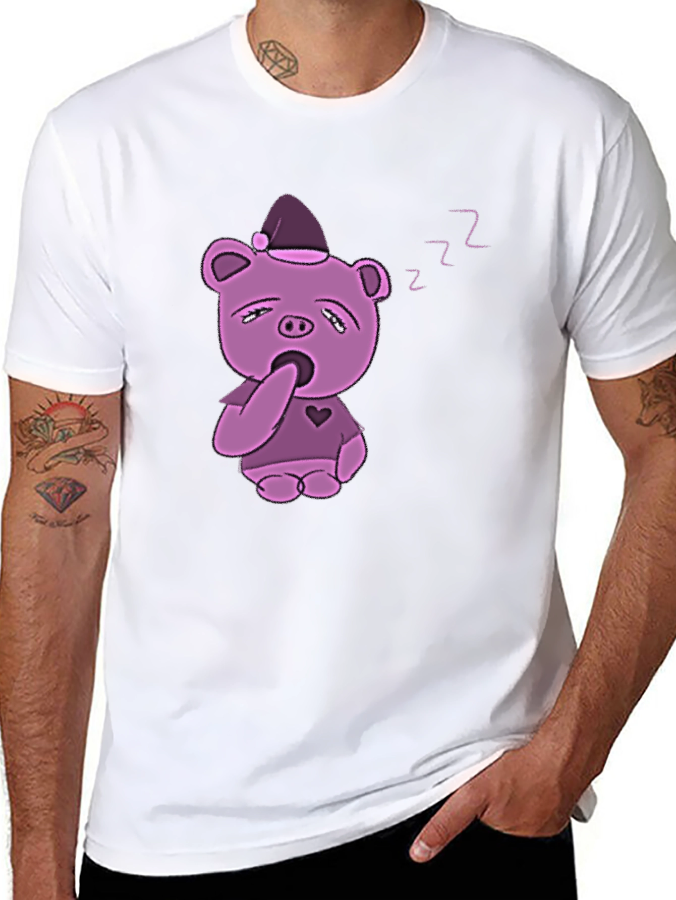 Sleepy Piggy T-Shirt - Black Cotton Blend