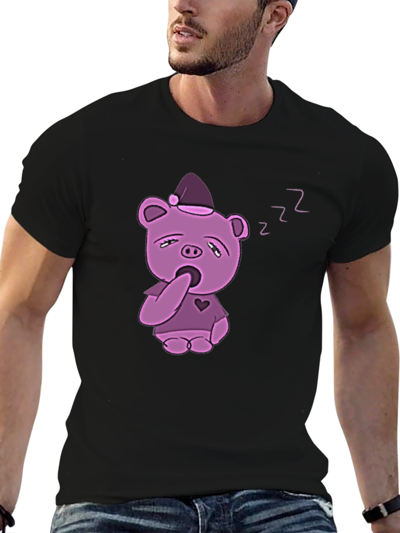 Sleepy Piggy T-Shirt - Black Cotton Blend