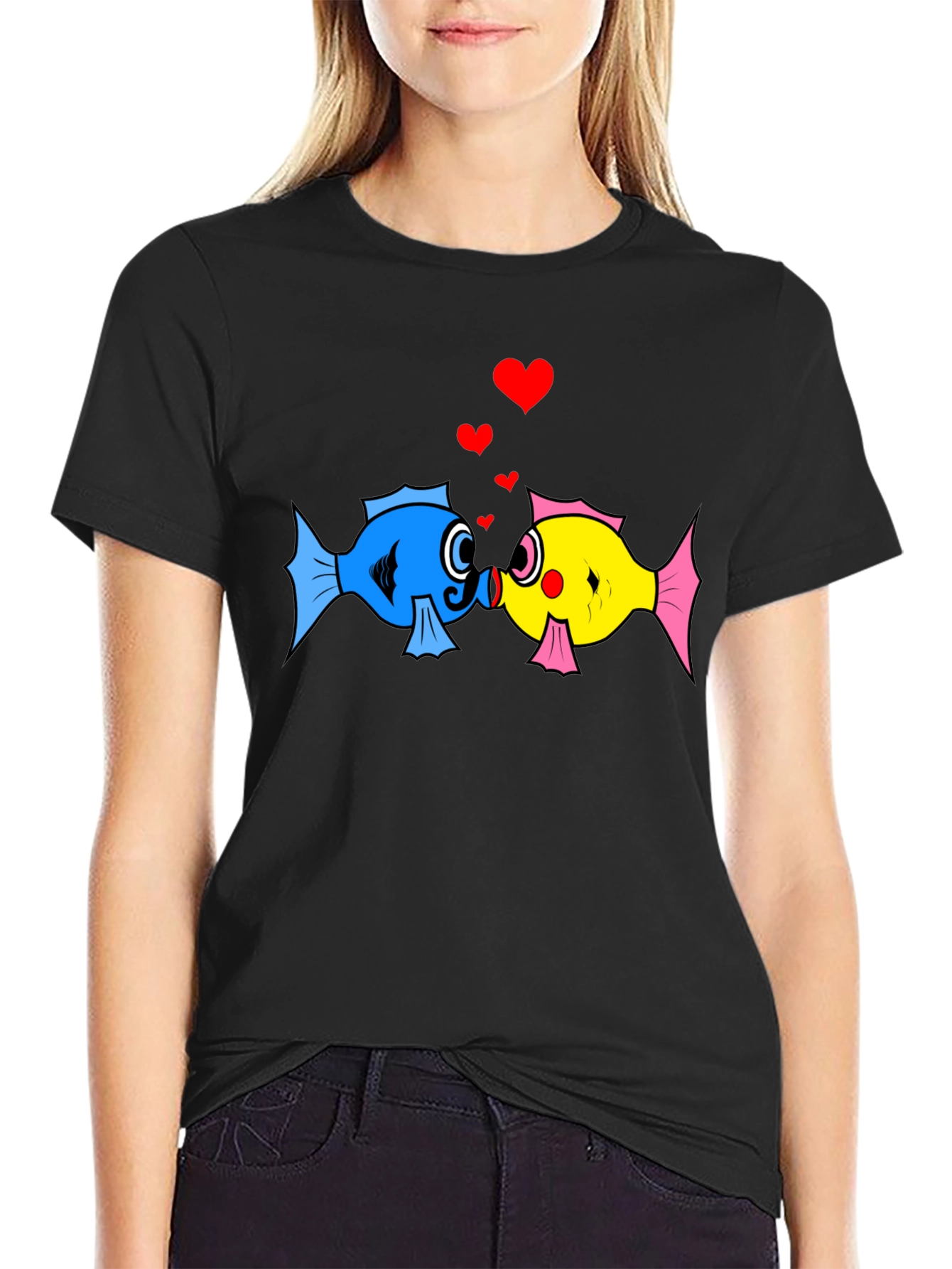 Fish Love T-Shirt: Cute Cartoon Kissing Fish Design